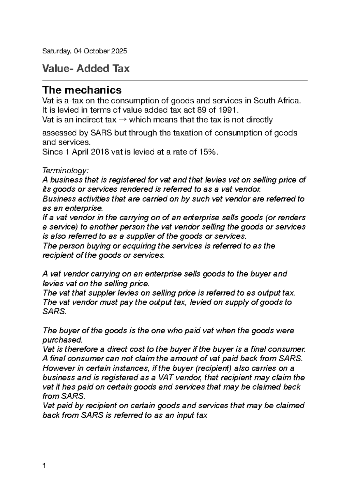 BEL 200 VAT - Comprehensive Notes on Value Added Tax - Studocu