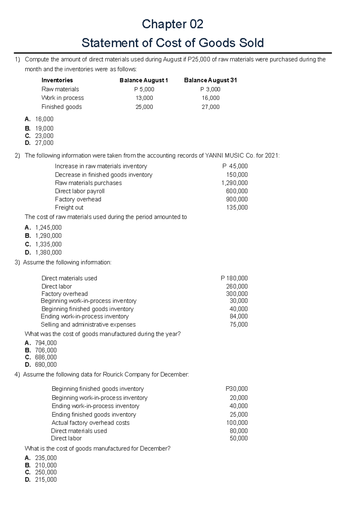Cost of Goods Sold Statement Analysis & Review - Example Document - Studocu