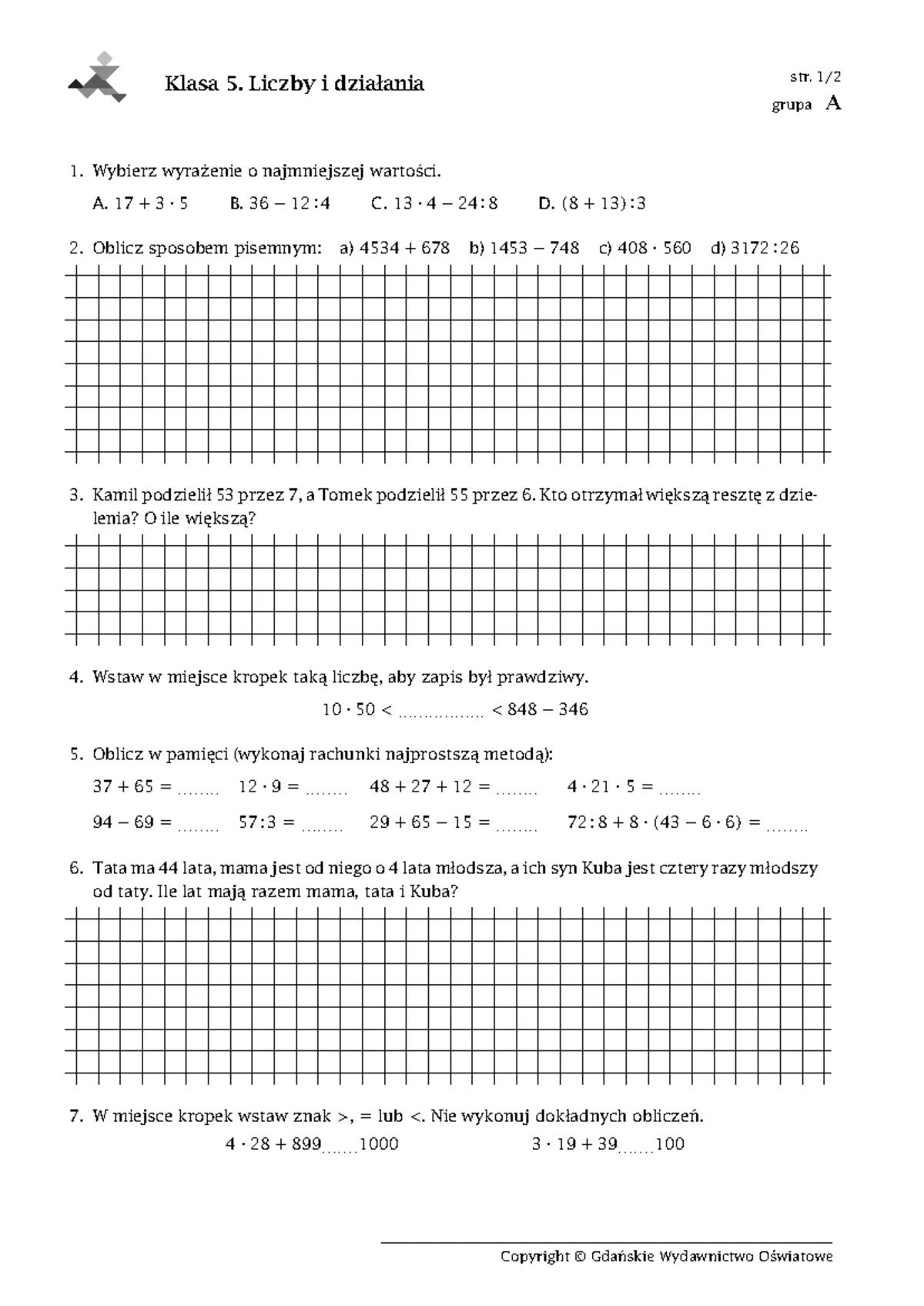 Sprawdzian Dyrektorski Matematyka Klasa 6 www.studocu.com