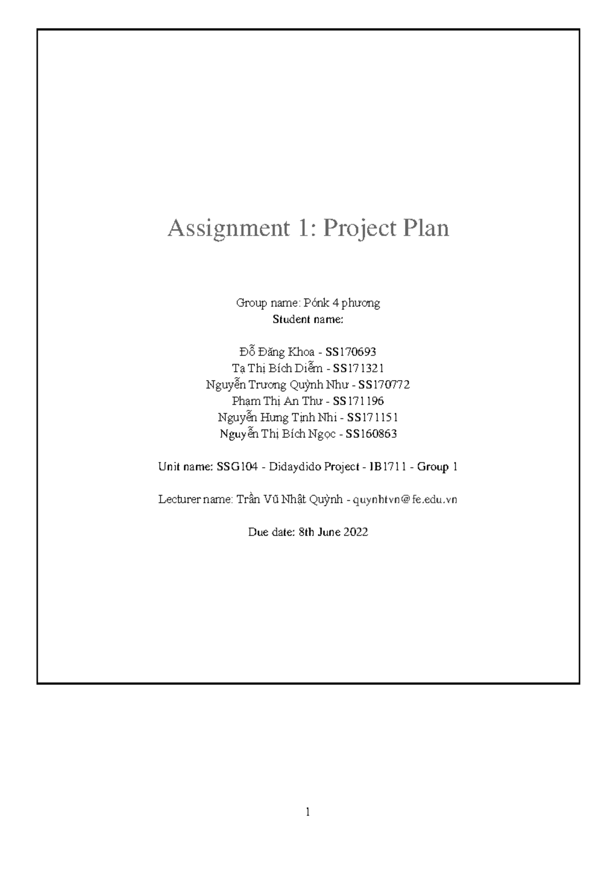 SSG104 Didaydido Project IB1711 Group 1 - Assignment 1: Project Plan ...