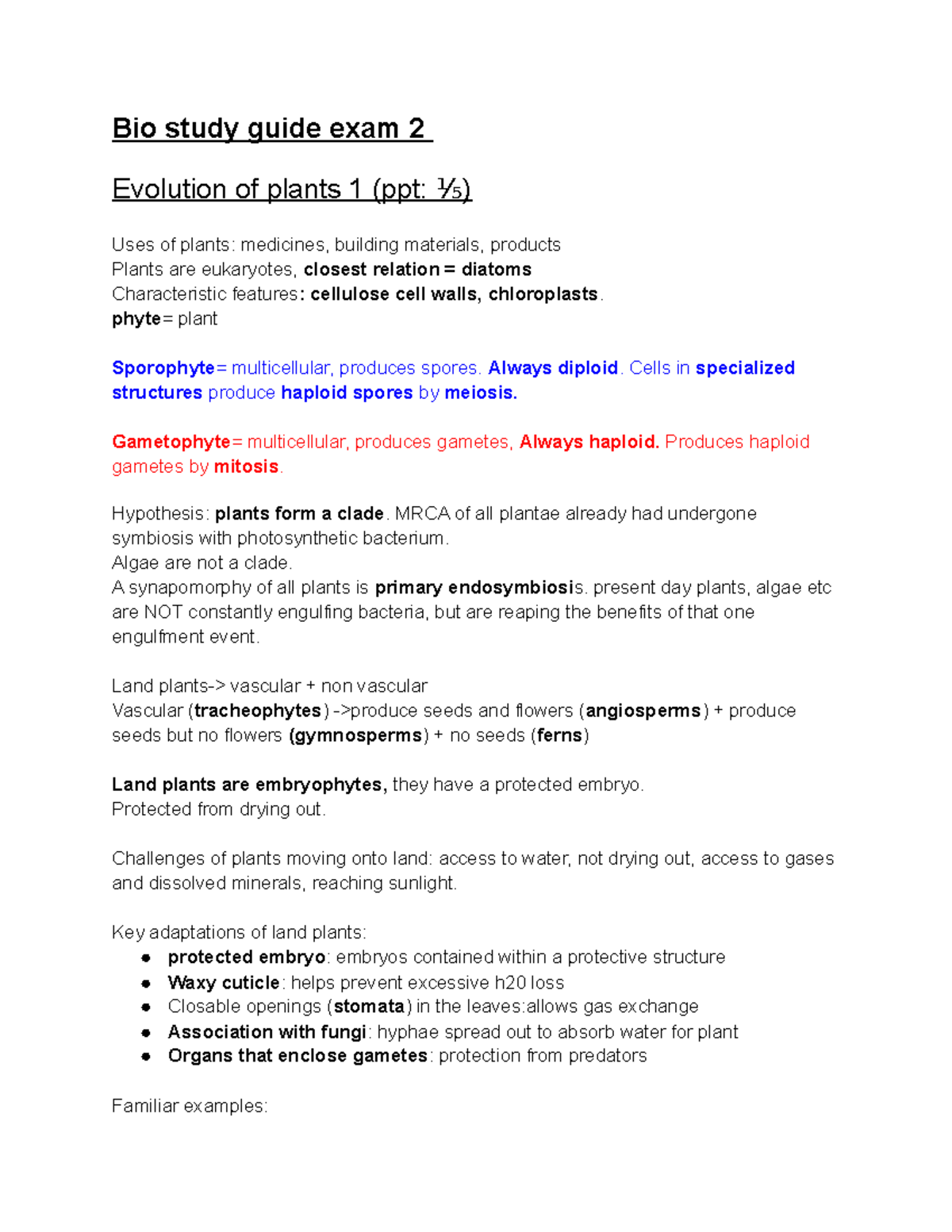 Bio study guide exam 2 - Summary General Biology II - Bio study guide ...