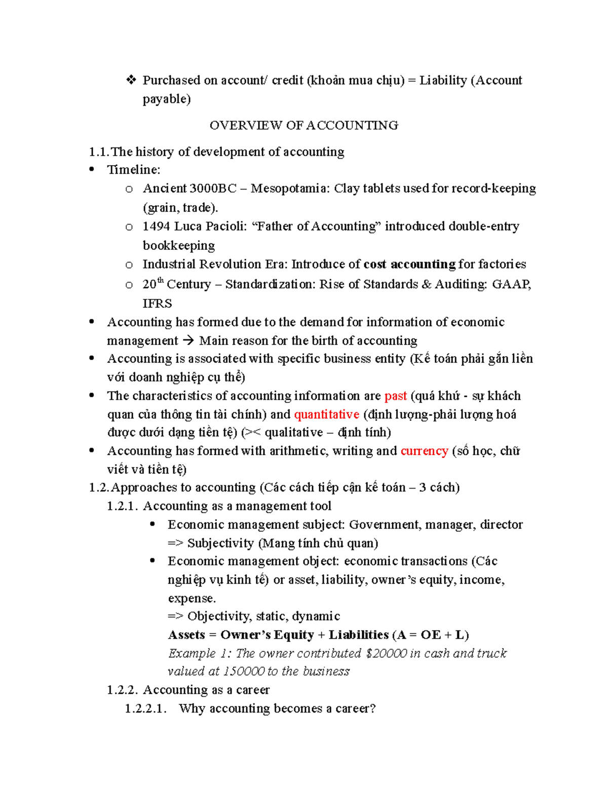 Chapter 1 - Overview of Accounting (ACCT 101) - Studocu