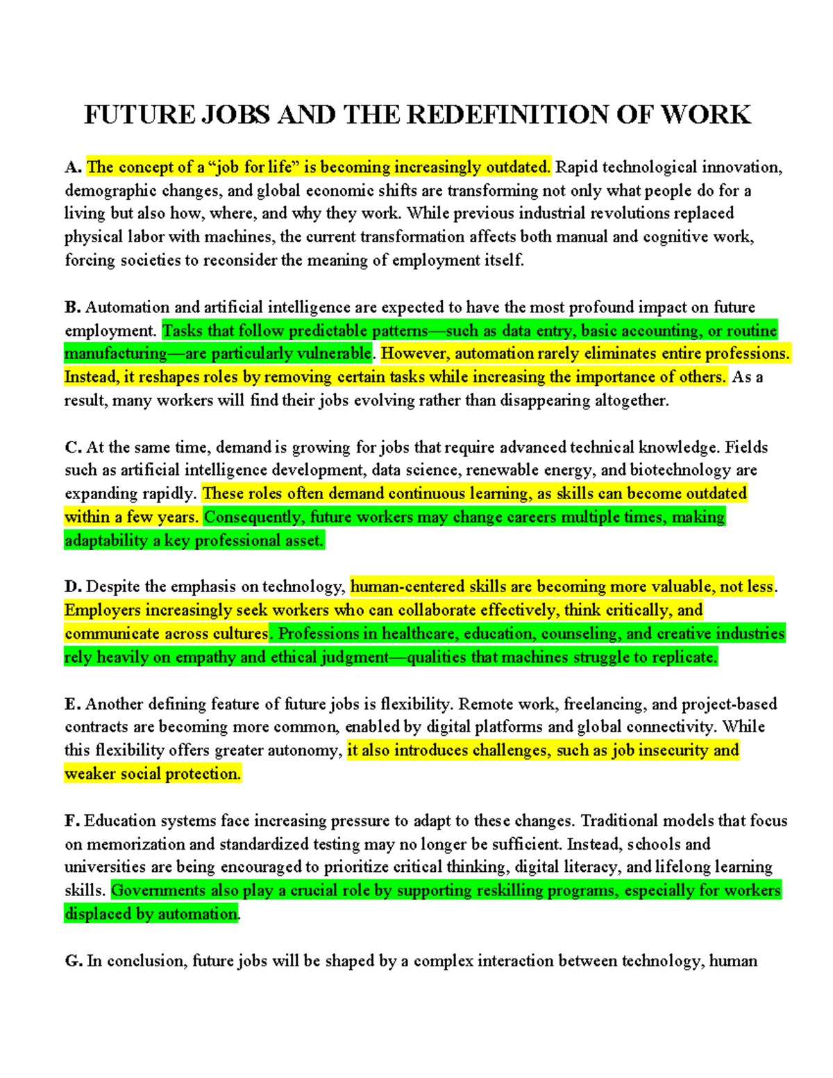 Future Jobs and Work Redefinition: Insights and Adaptations - Studocu