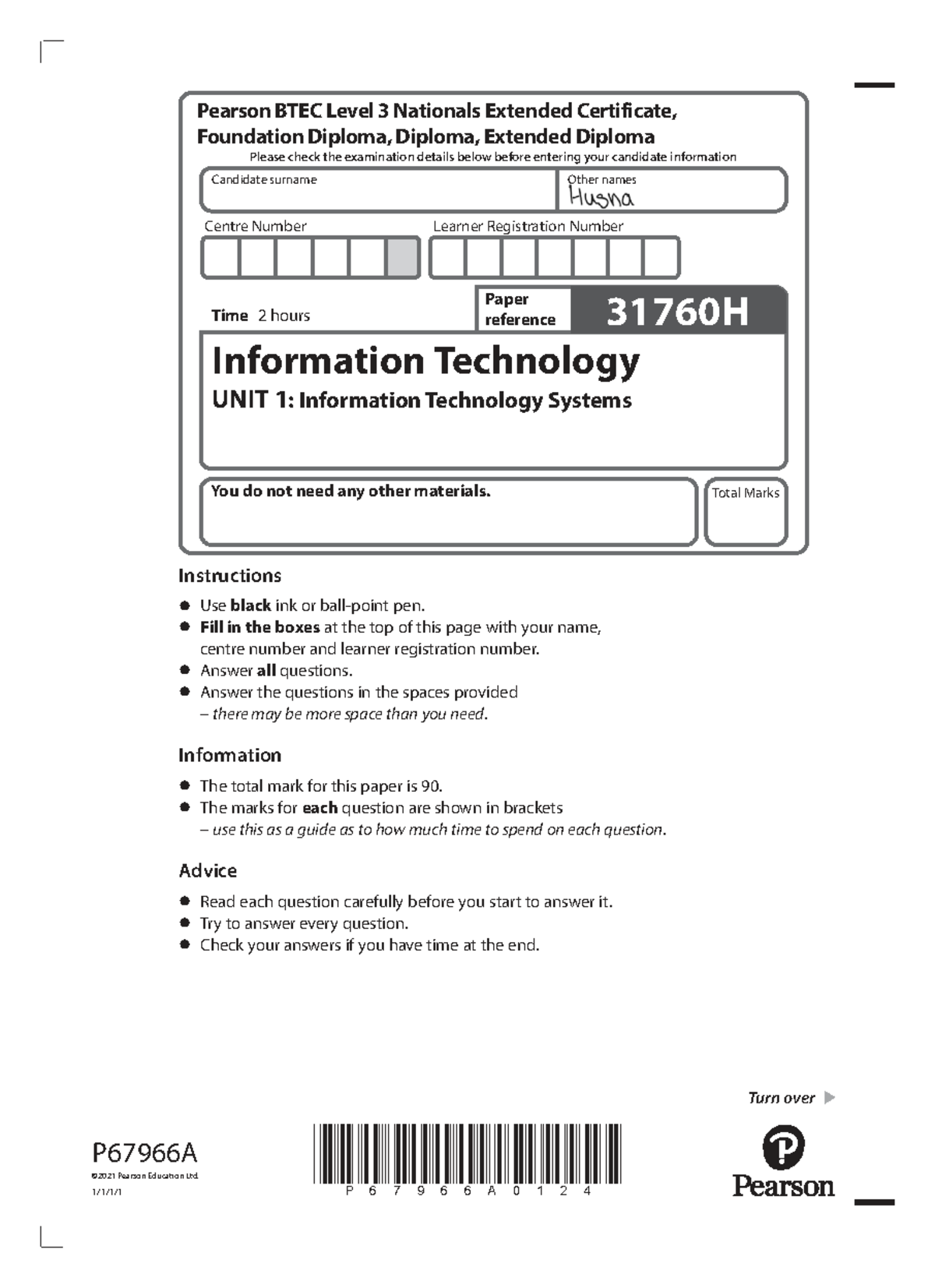 Unit 1: IT Systems Exam Paper - Pearson BTEC Level 3 - Studocu