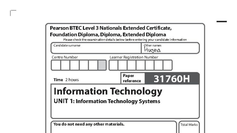 Unit 1: IT Systems Exam Paper - Pearson BTEC Level 3 - Studocu