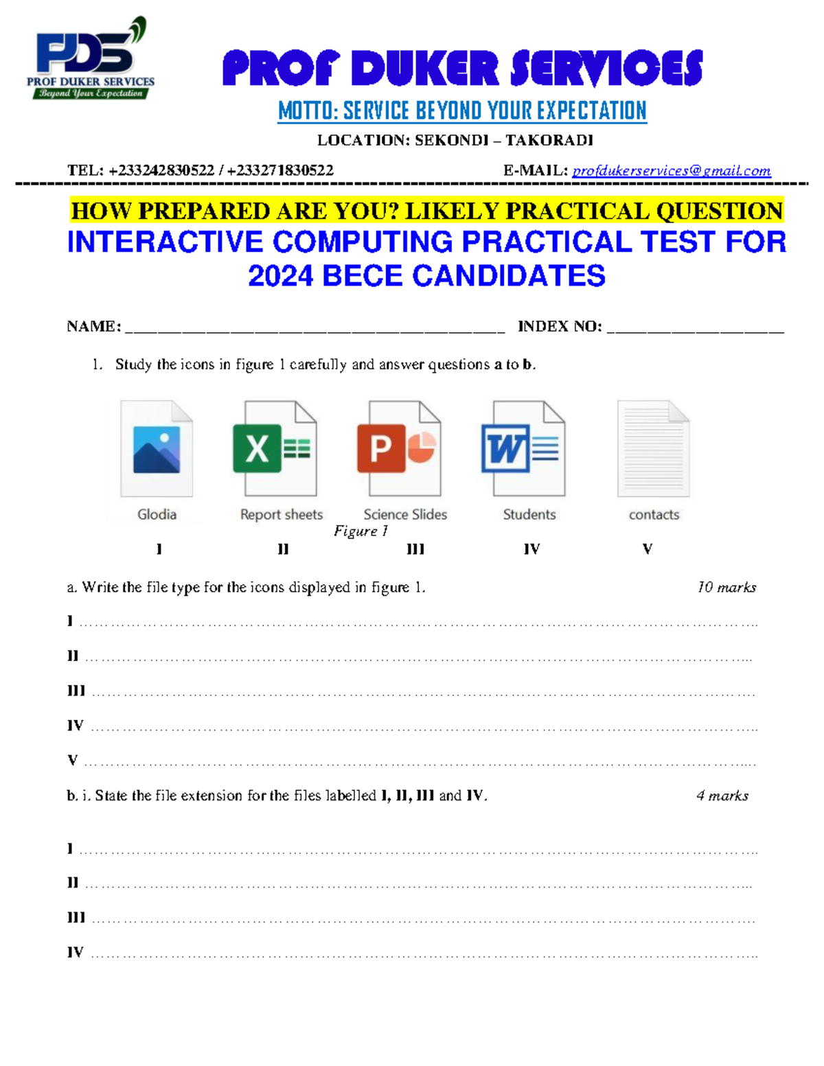 Basic 9 - Computing Practical Questions for 2024 BECE Candidates - Studocu