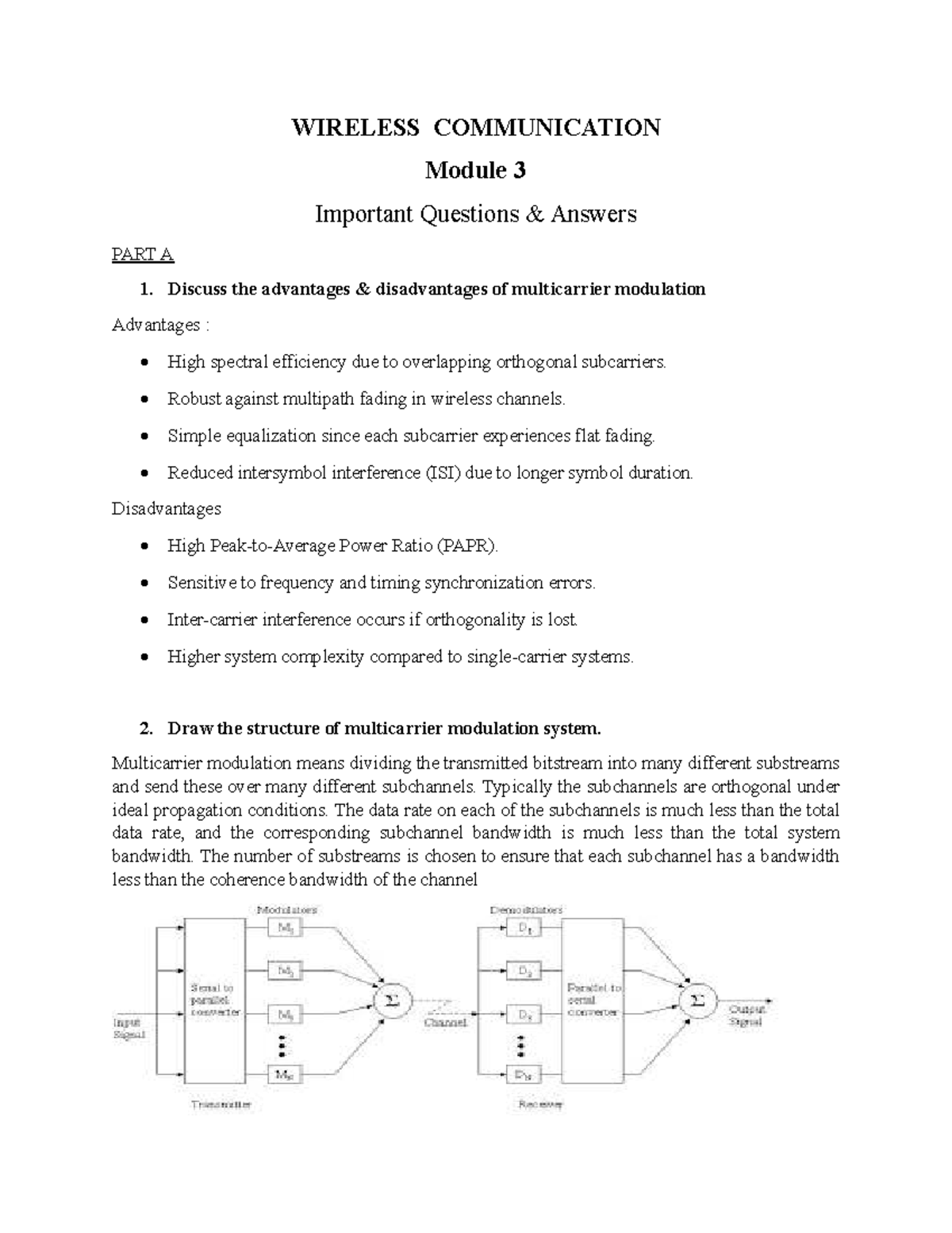 WC Module 3 Lecture Notes: Key Q&A on Multicarrier Modulation - Studocu