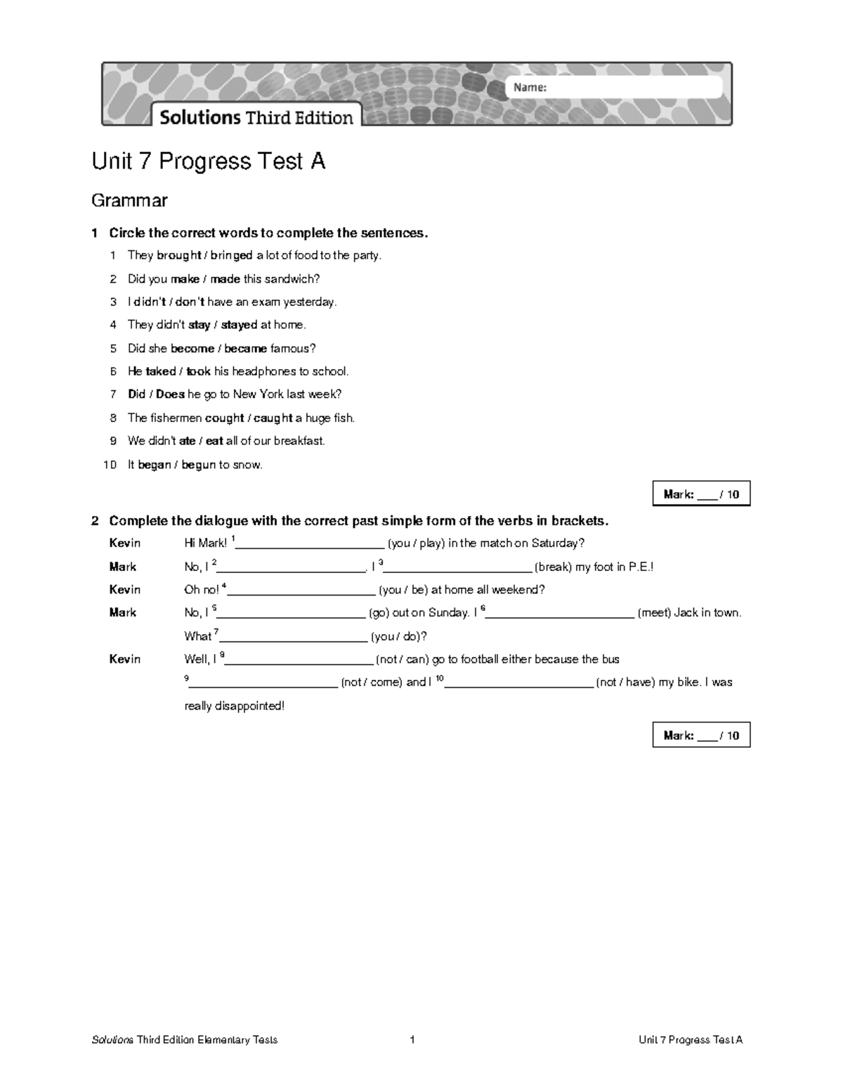 Unit 7 Progress Test A: Grammar & Vocabulary Solutions - Studocu