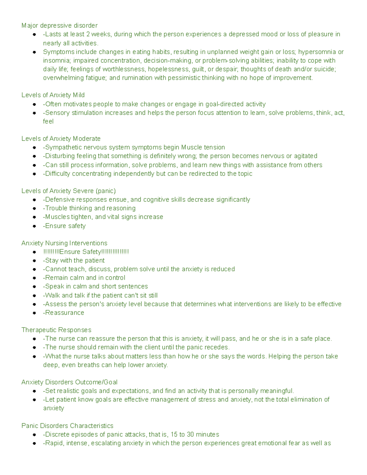Mental Health Exam 3 Study Guide: Key Concepts & Interventions - Studocu