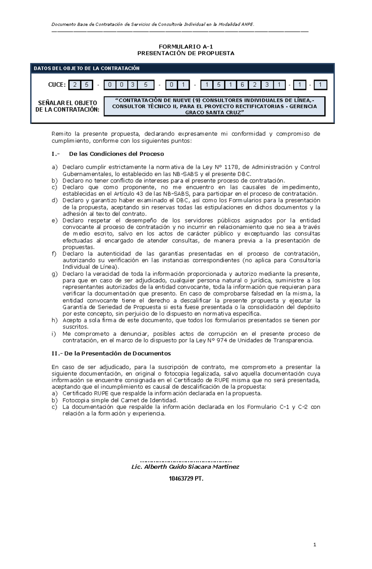 Formulario A1 A2 C1 C2 SIN 062308: Propuesta de Consultoría Técnica II - Document Preview