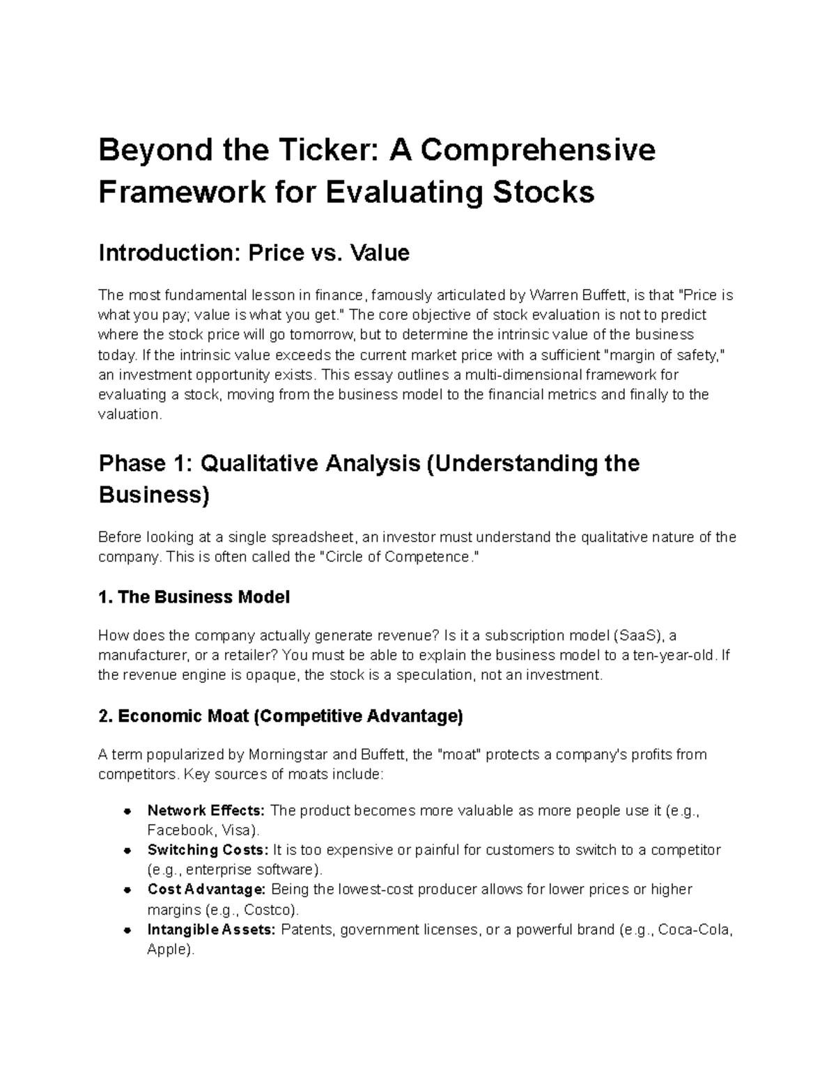 Stock Evaluation Framework: Beyond the Ticker Analysis - Studocu