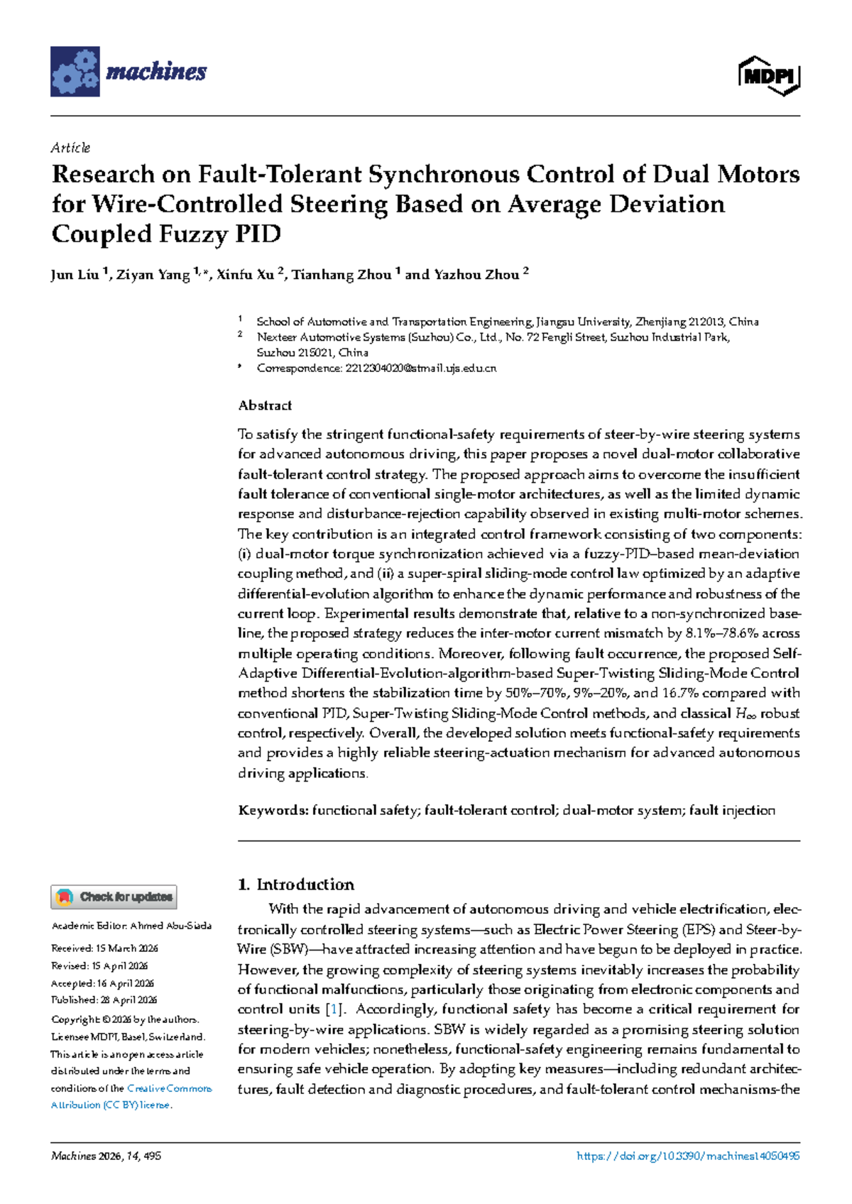 Synchronous Control of Dual Motors for Steering: A Fuzzy PID Approach ...