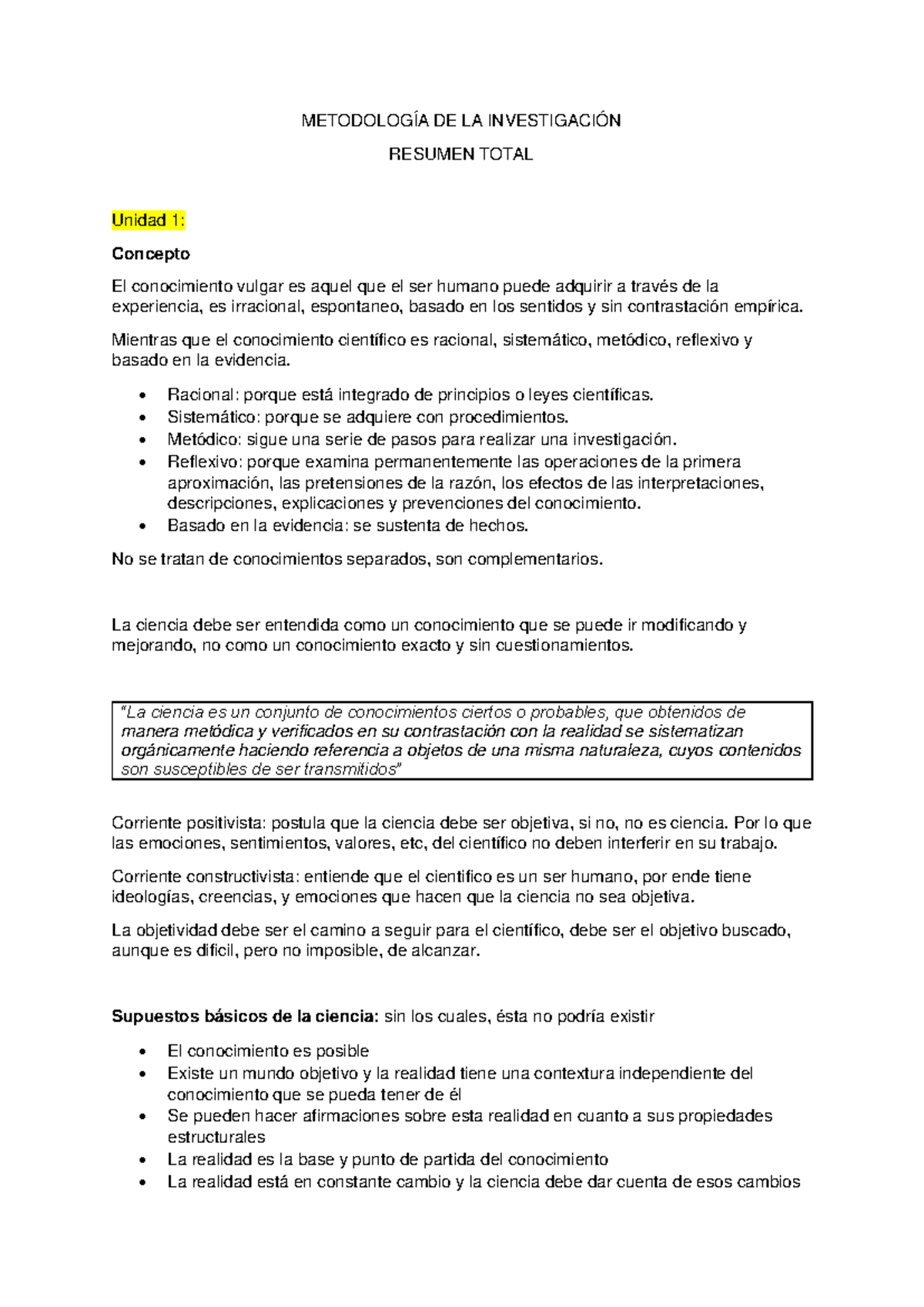 Resumen Total de la Metodología de la Investigación (MET-101) - Document Preview