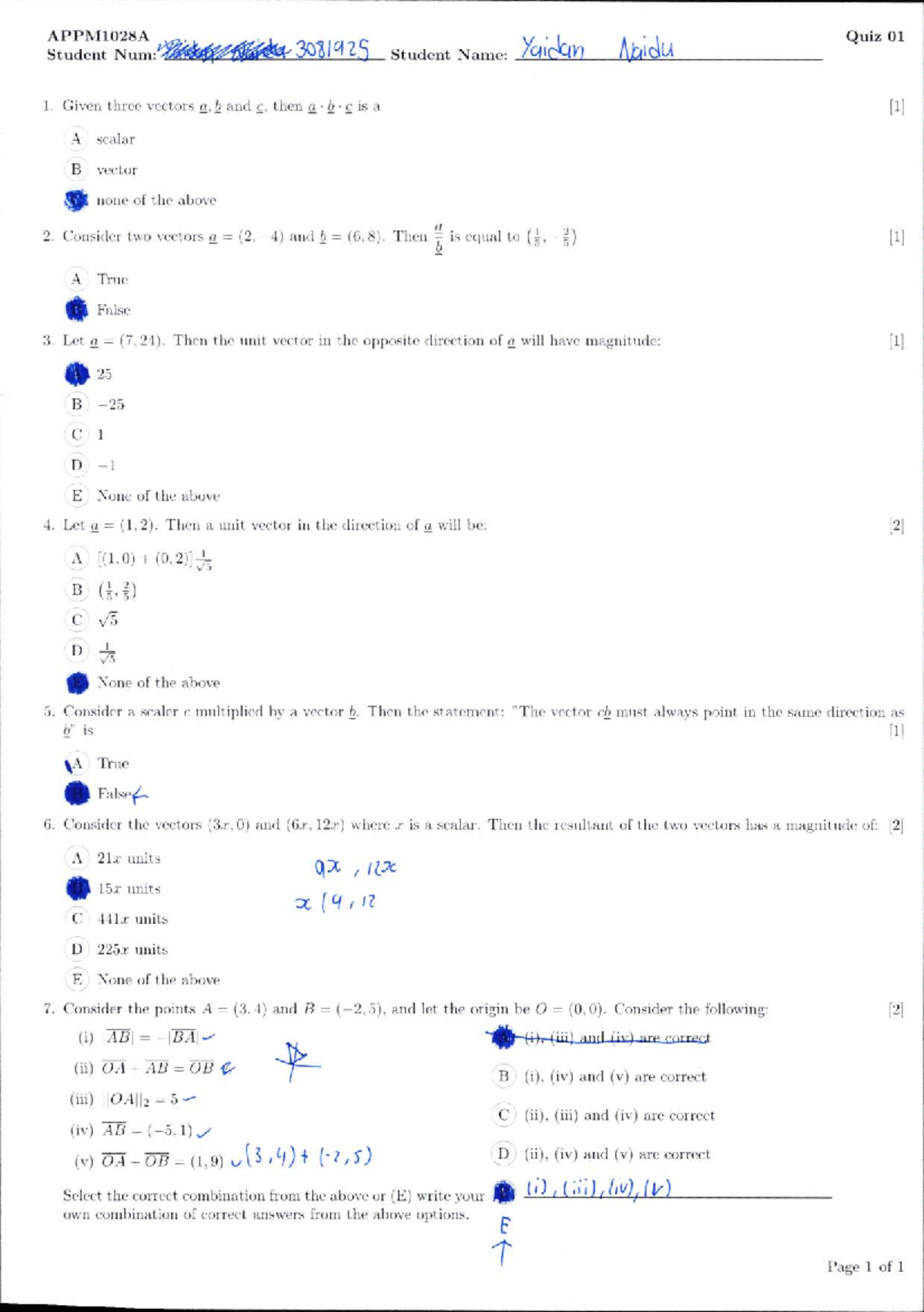 APPNTlO2sA Quiz on Vectors and Scalars: Test Answers - Studocu