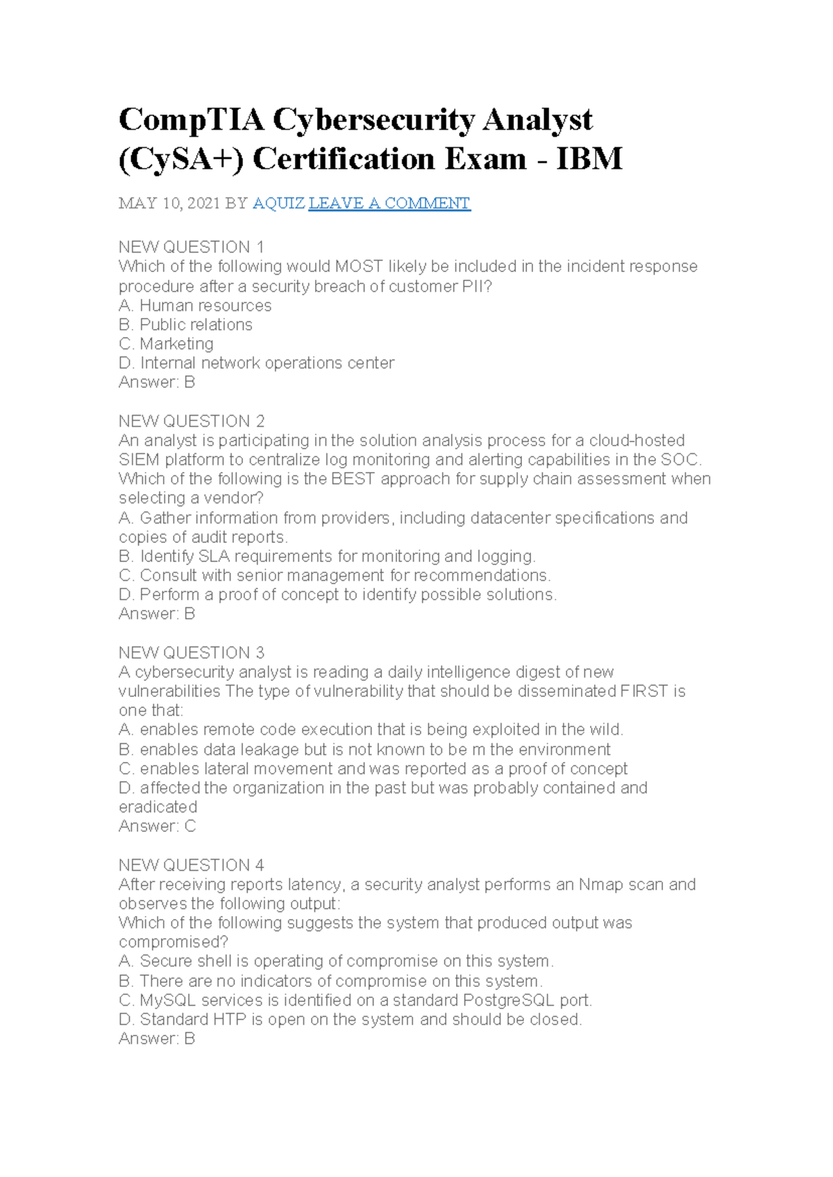 CompTIA CySA+ Certification Exam Review: Key Concepts and Questions ...