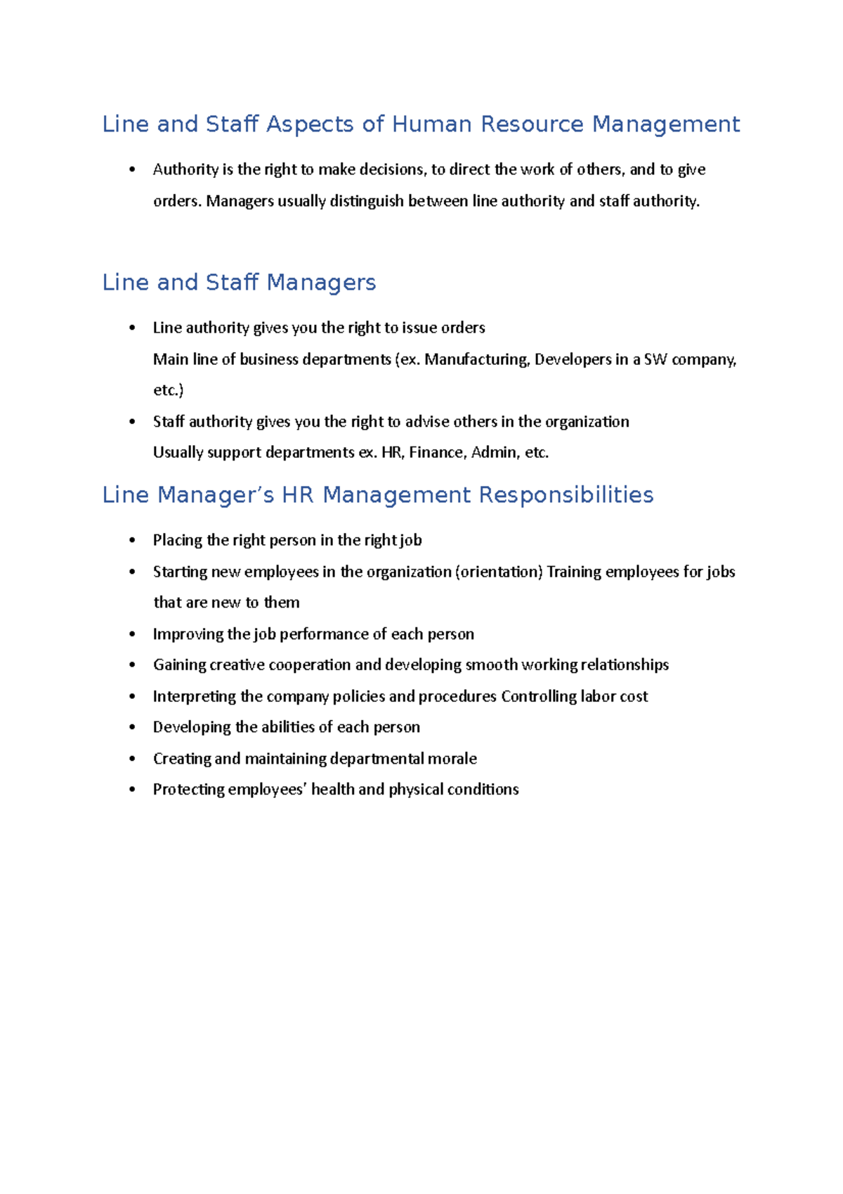 HRM Line and Staff Authority Overview: Roles & Responsibilities - Studocu
