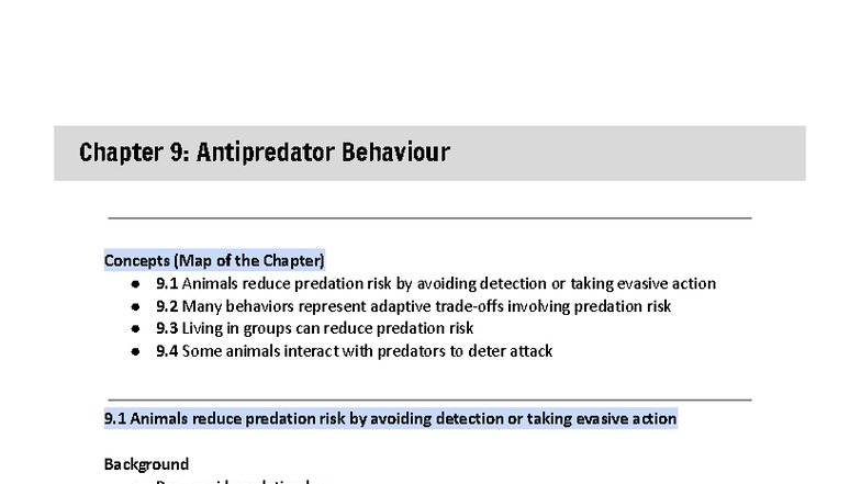 Lifesci 2D03 - Chapter 9: Antipredator Behavior Concepts Overview - Studocu