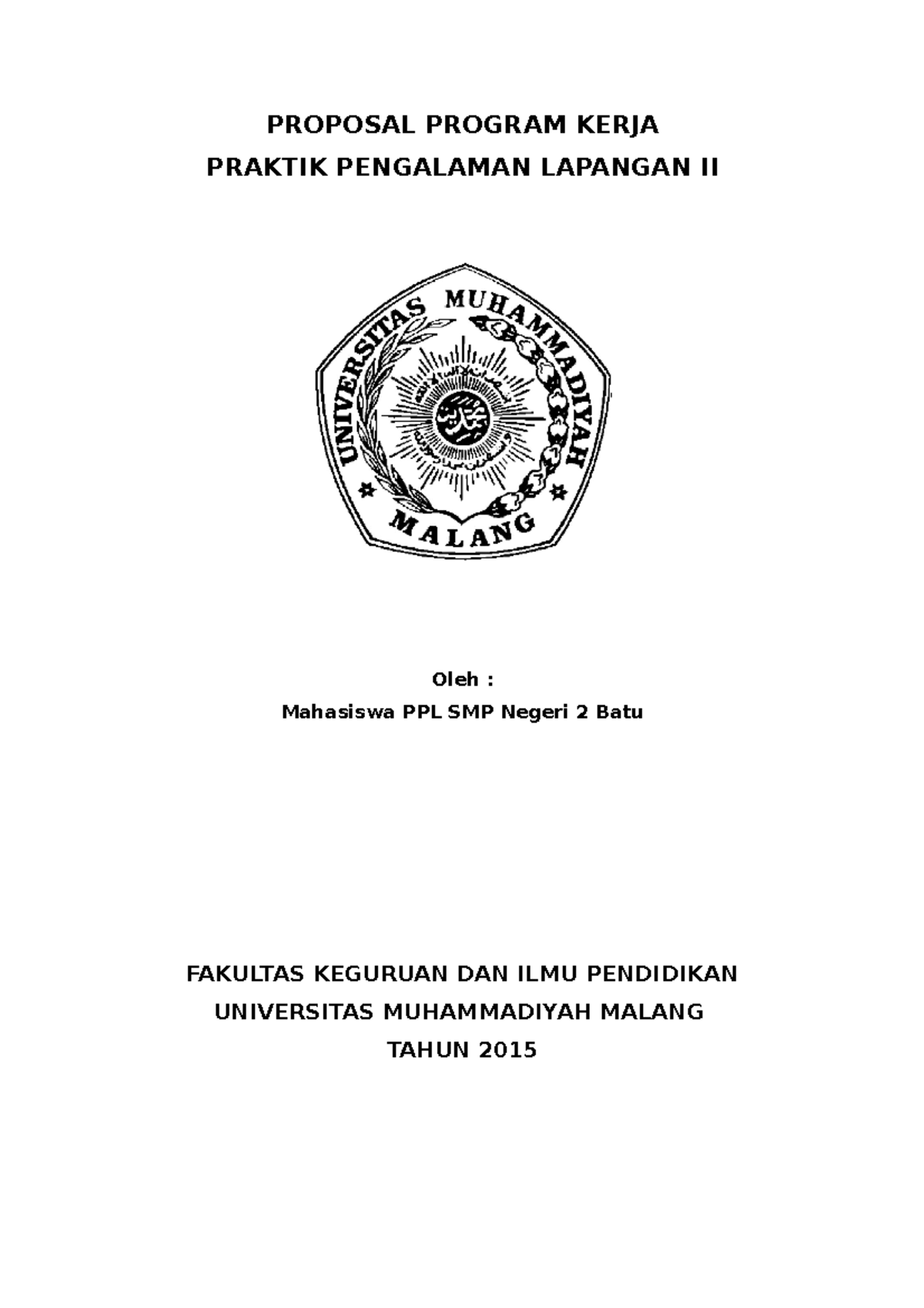 Proposal Program Kerja PPL II di SMP Negeri 2 Batu 2015 - Studocu