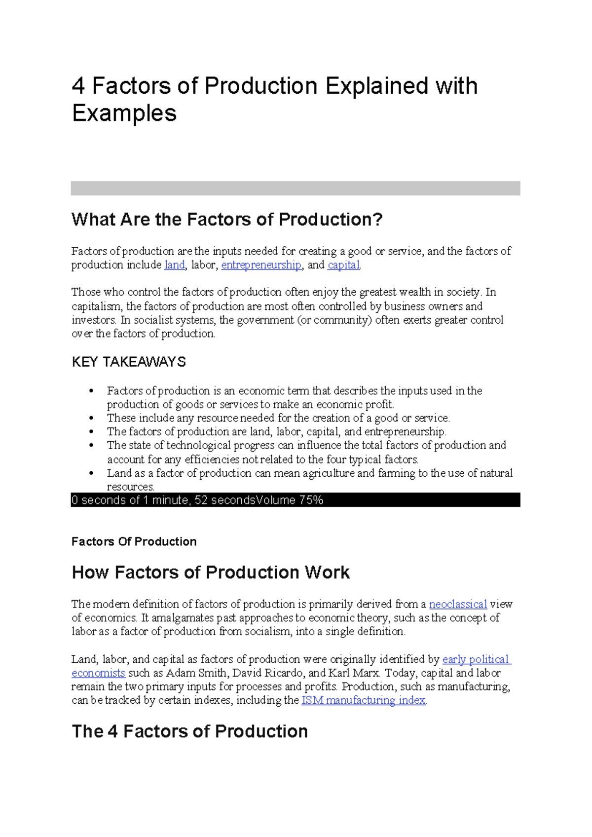 4 Factors of Production: Key Concepts and Examples Explained - Studocu