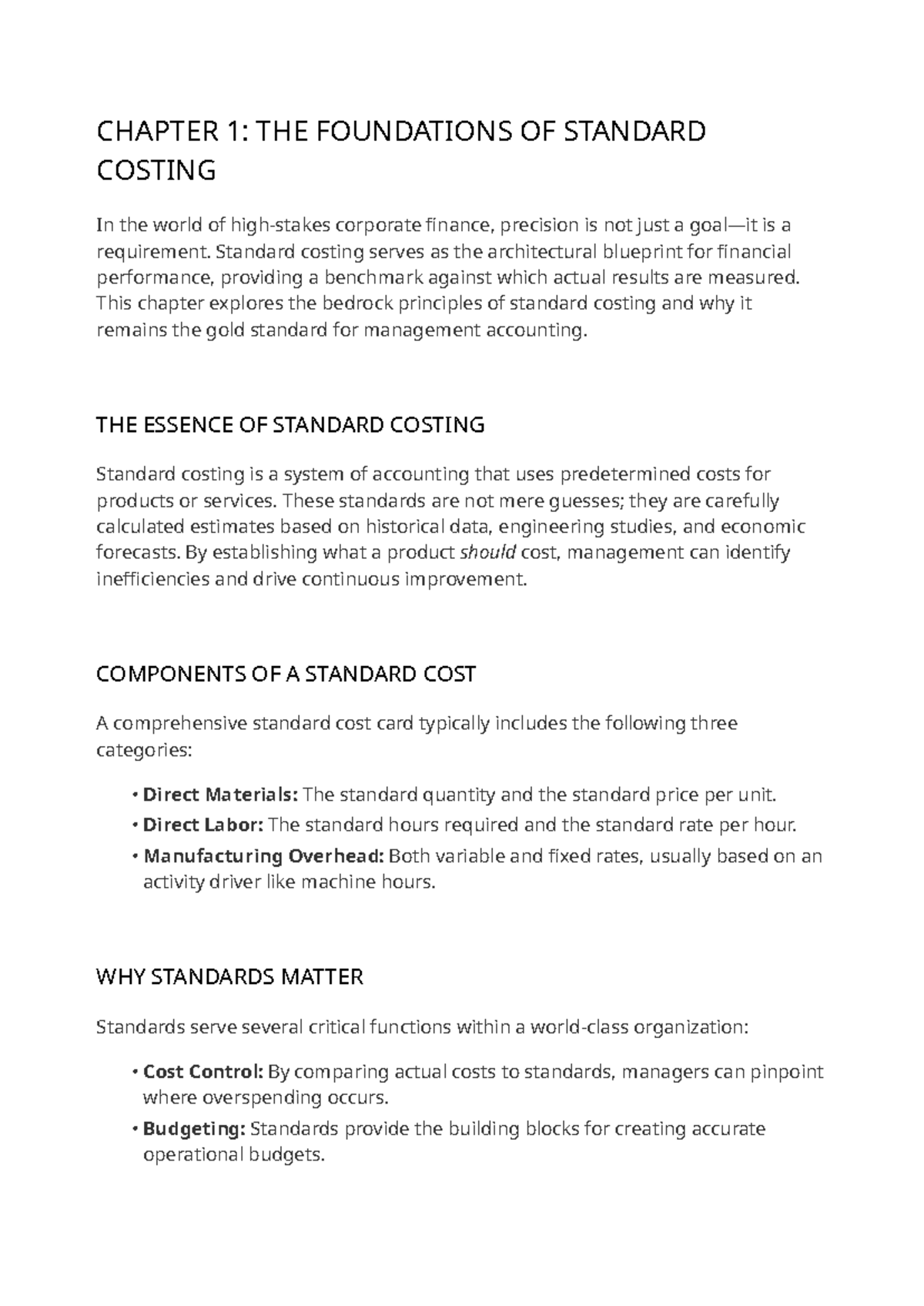 CHAPTER 1: FOUNDATIONS OF STANDARD COSTING & VARIANCE ANALYSIS - Studocu