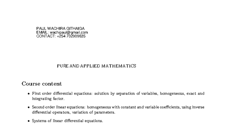 SMA 2271: Ordinary Differential Equations Lecture Notes - Studocu