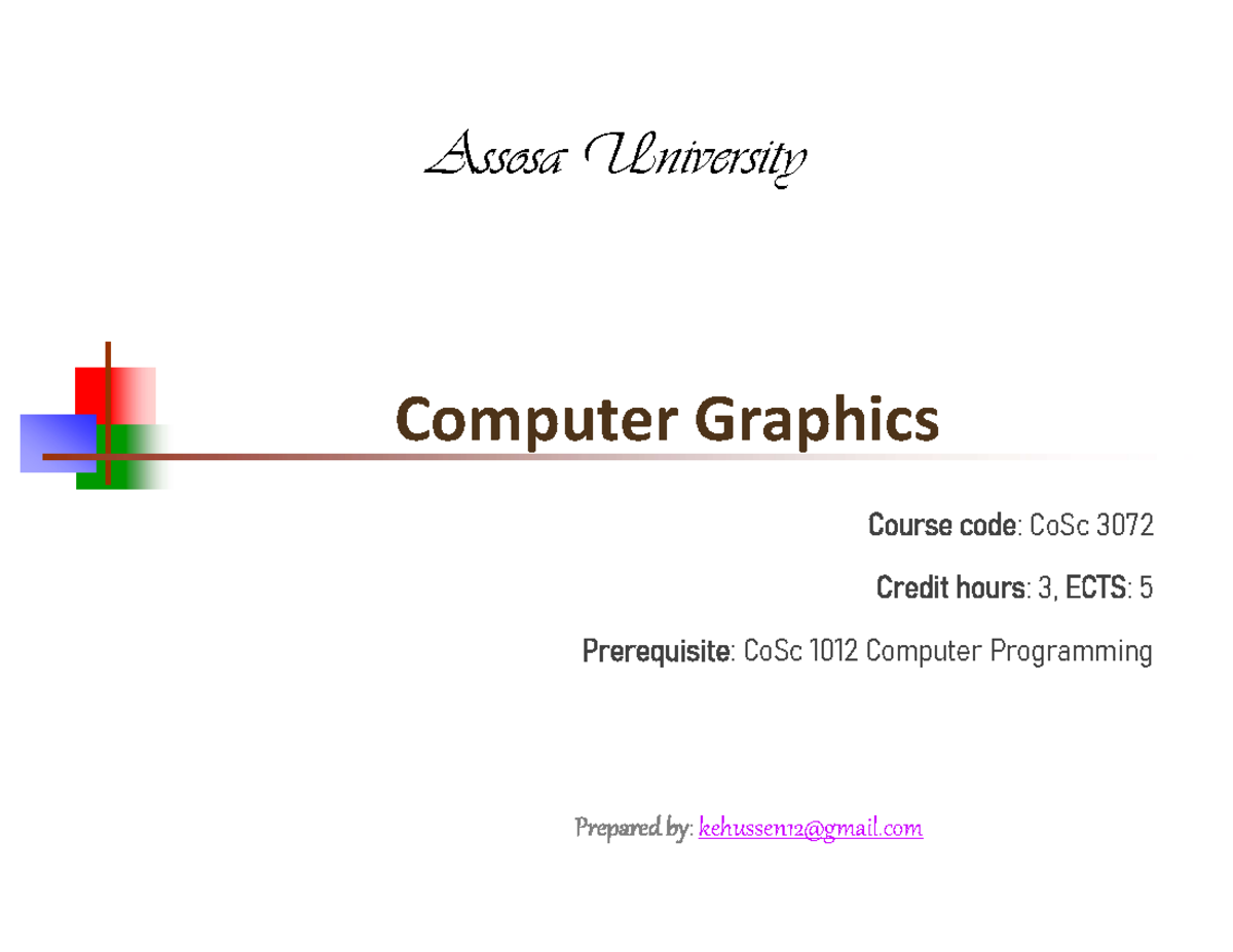 CG - Ch1 - Intro to Computer Graphics Notes (CoSc 3072) - Studocu
