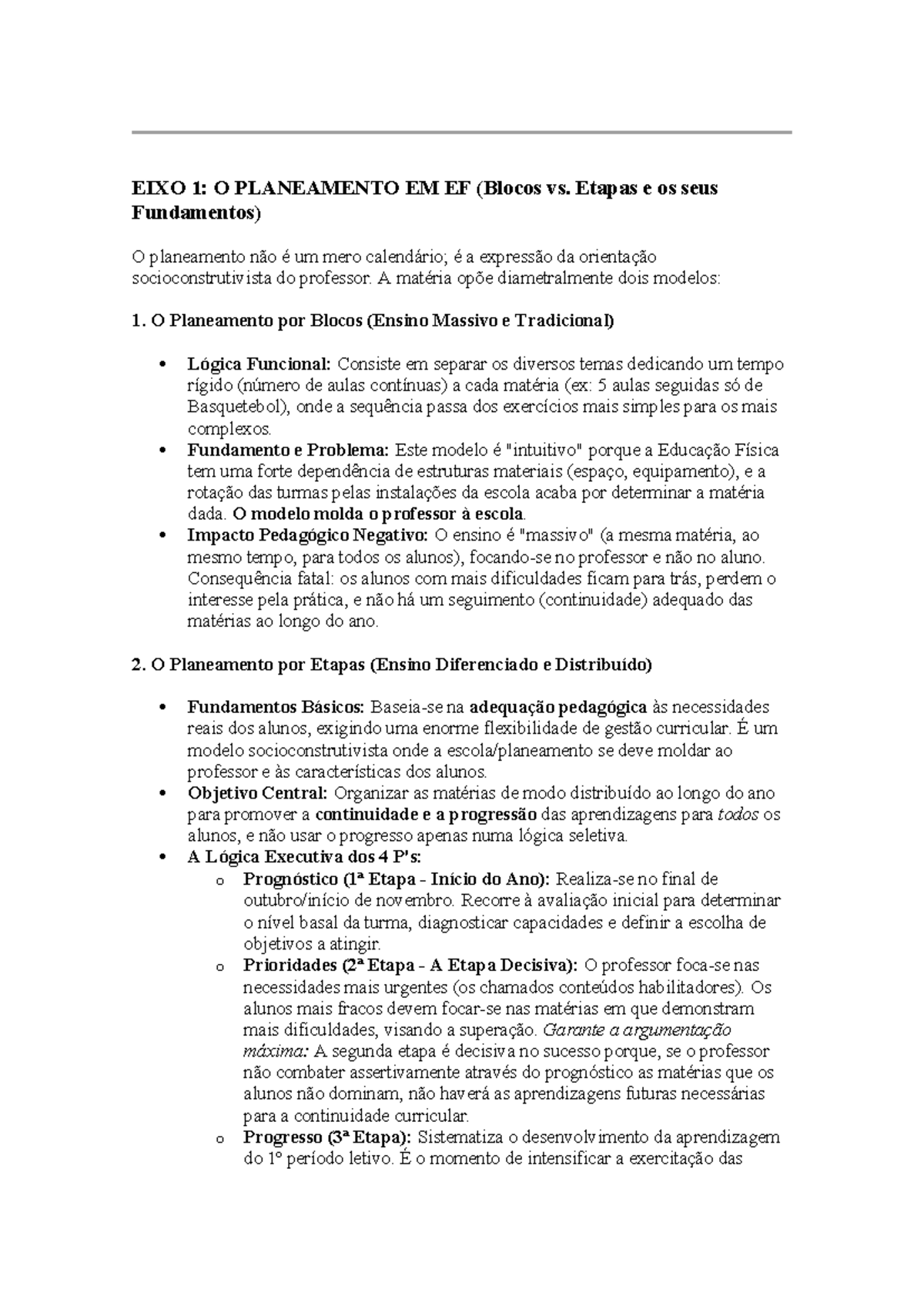 EIXO 1: Planejamento em Educação Física - Blocos vs. Etapas (PAEF ...