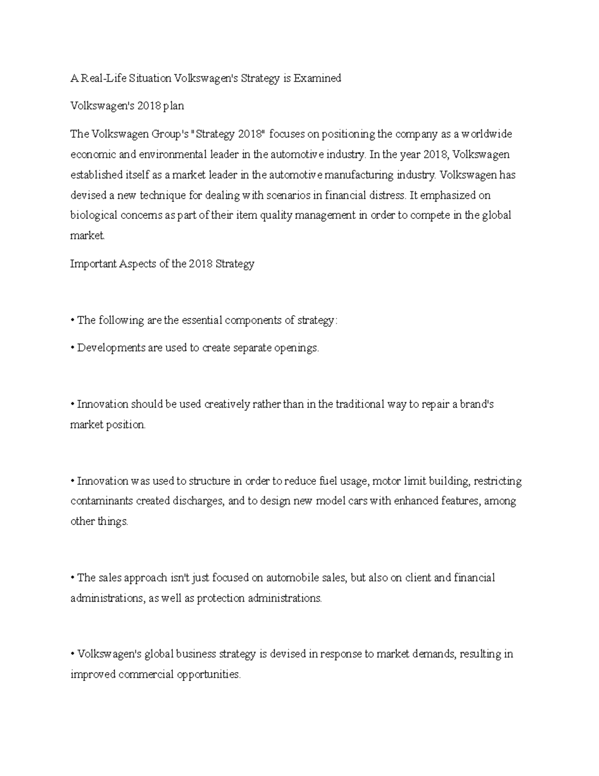 Volkswagen Strategy Analysis: Insights for 2018 & 2025 Plans - Studocu