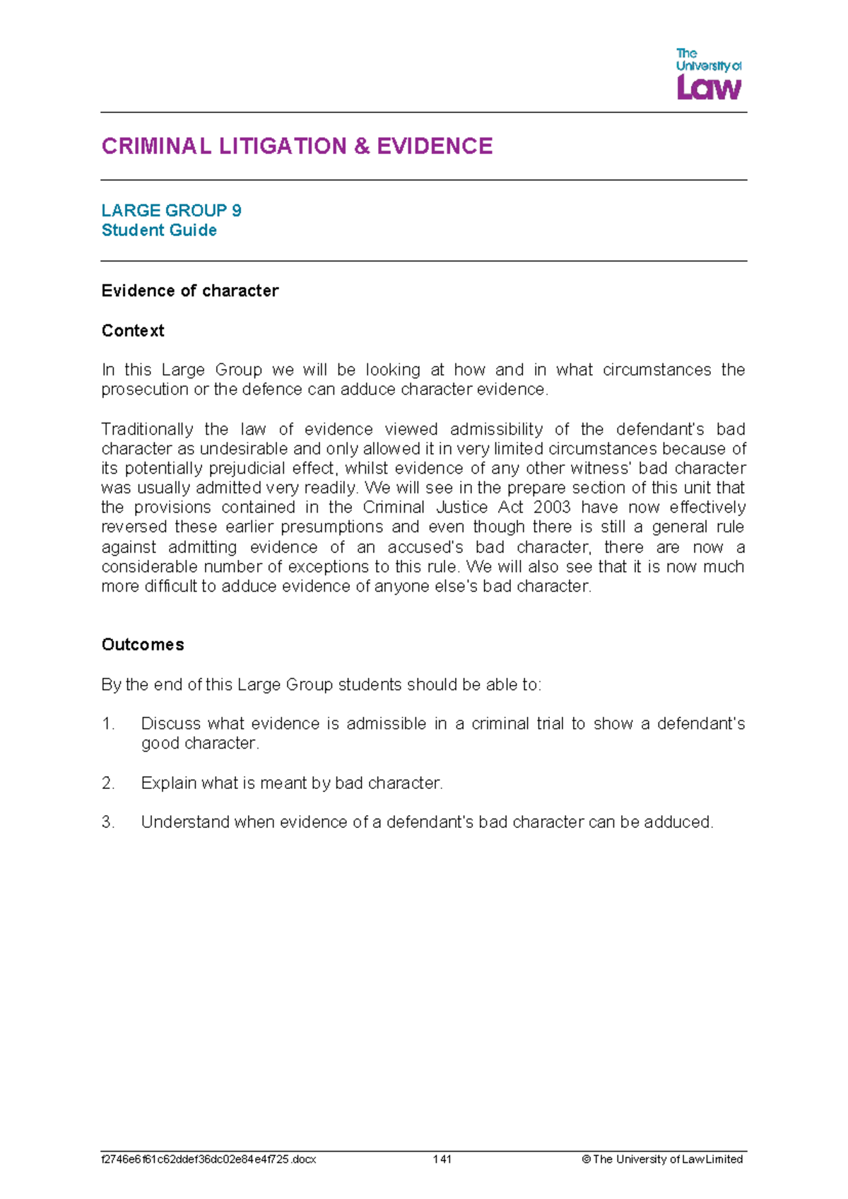Unit 9 - Evidence of Character in Criminal Litigation: Student Guide ...