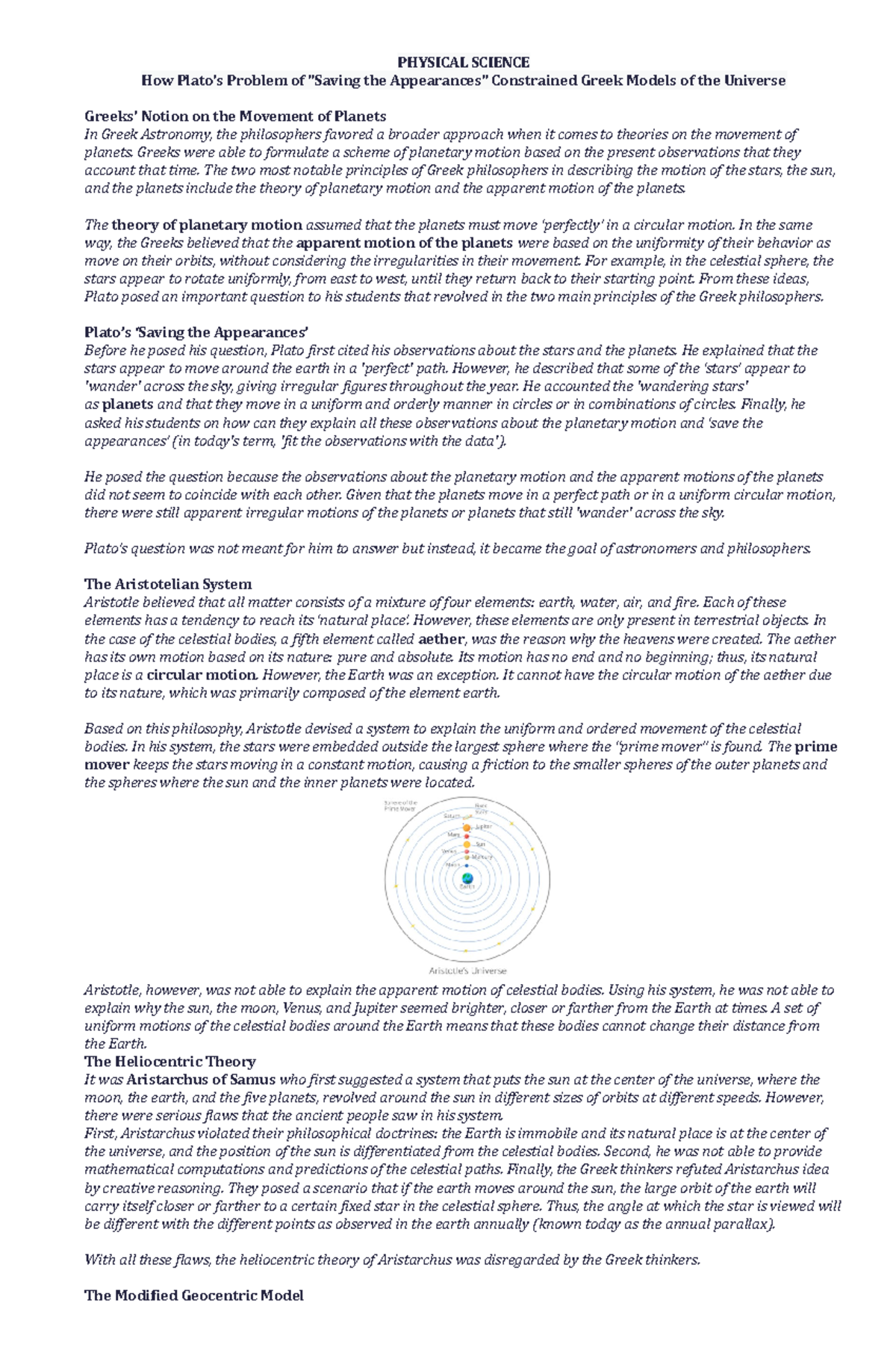 Plato S Question Greek Astronomy The Problem Of Saving Appearances