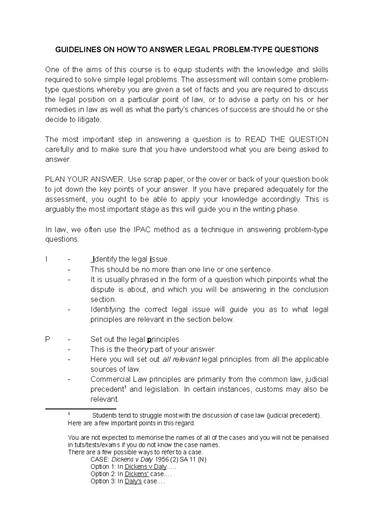 Guidelines for Answering Legal Problem-Type Questions (Course Code ...