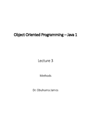 Object Oriented Programming Java 1 - Lecture 2 - Object Oriented ...