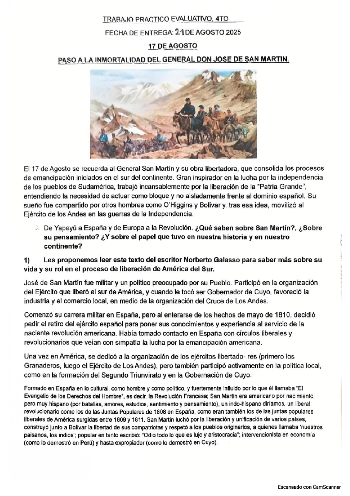 TRABAJO PRÁCTICO EVALUATIVO: San Martín y la Independencia en América ...
