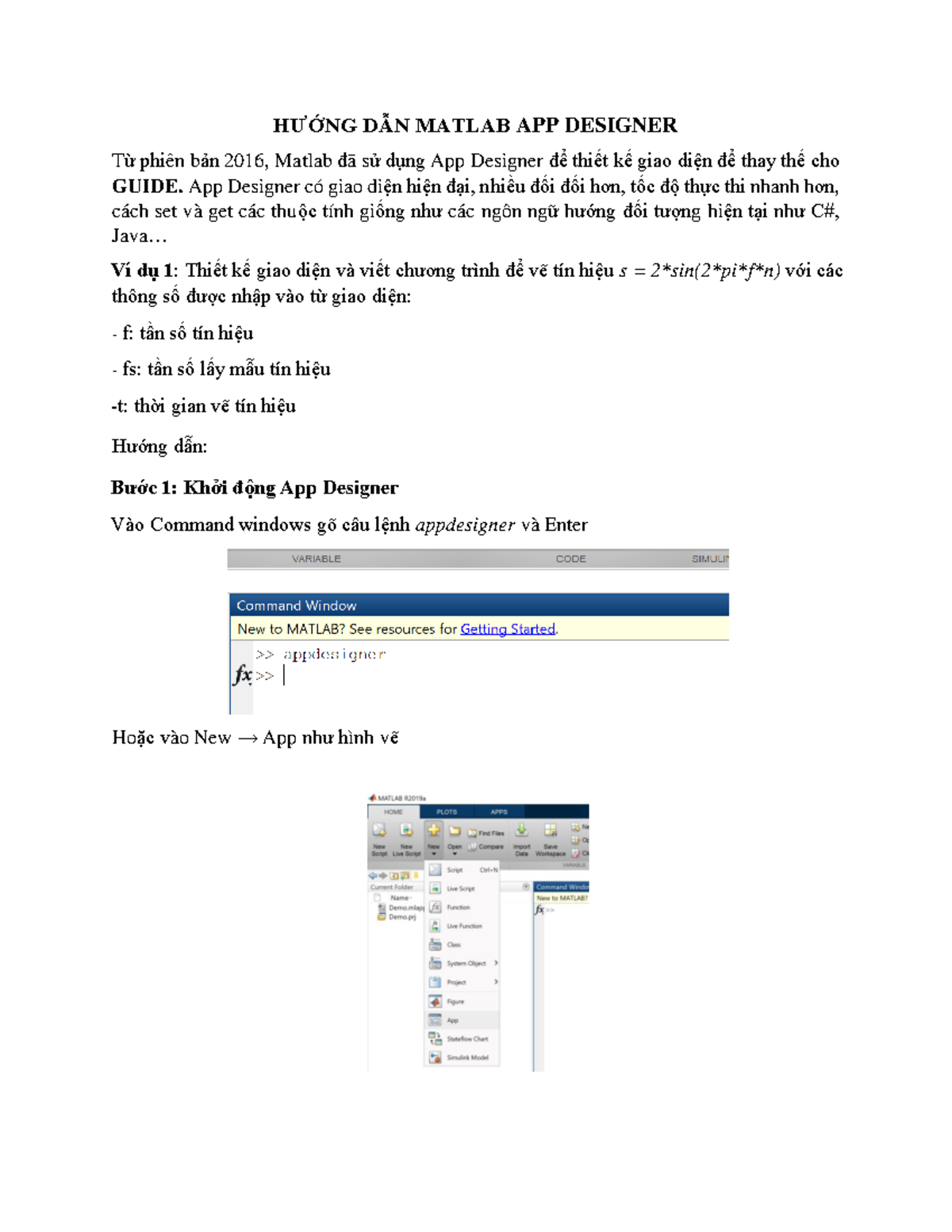 HƯỚNG DẪN SỬ DỤNG MATLAB APP DESIGNER 2016 - Studocu