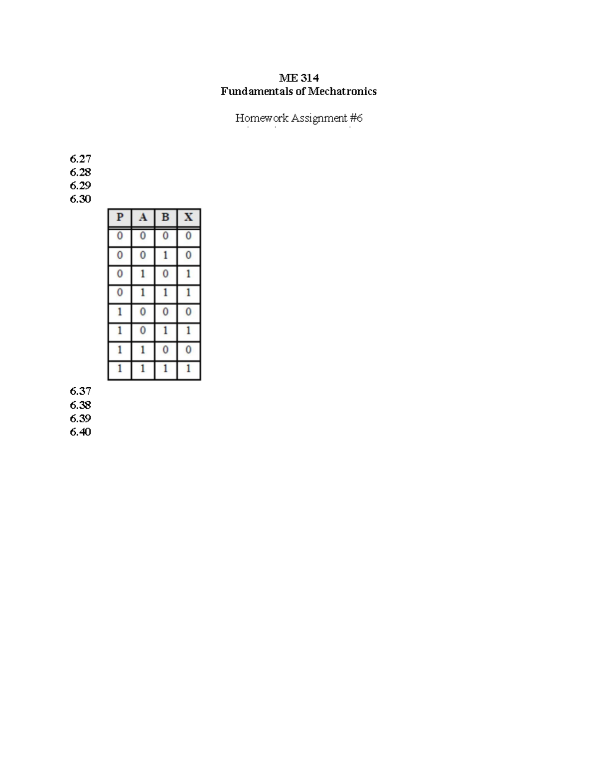 HW 06 - Mechatronics Homework on Digital Circuits and Logic Design ...