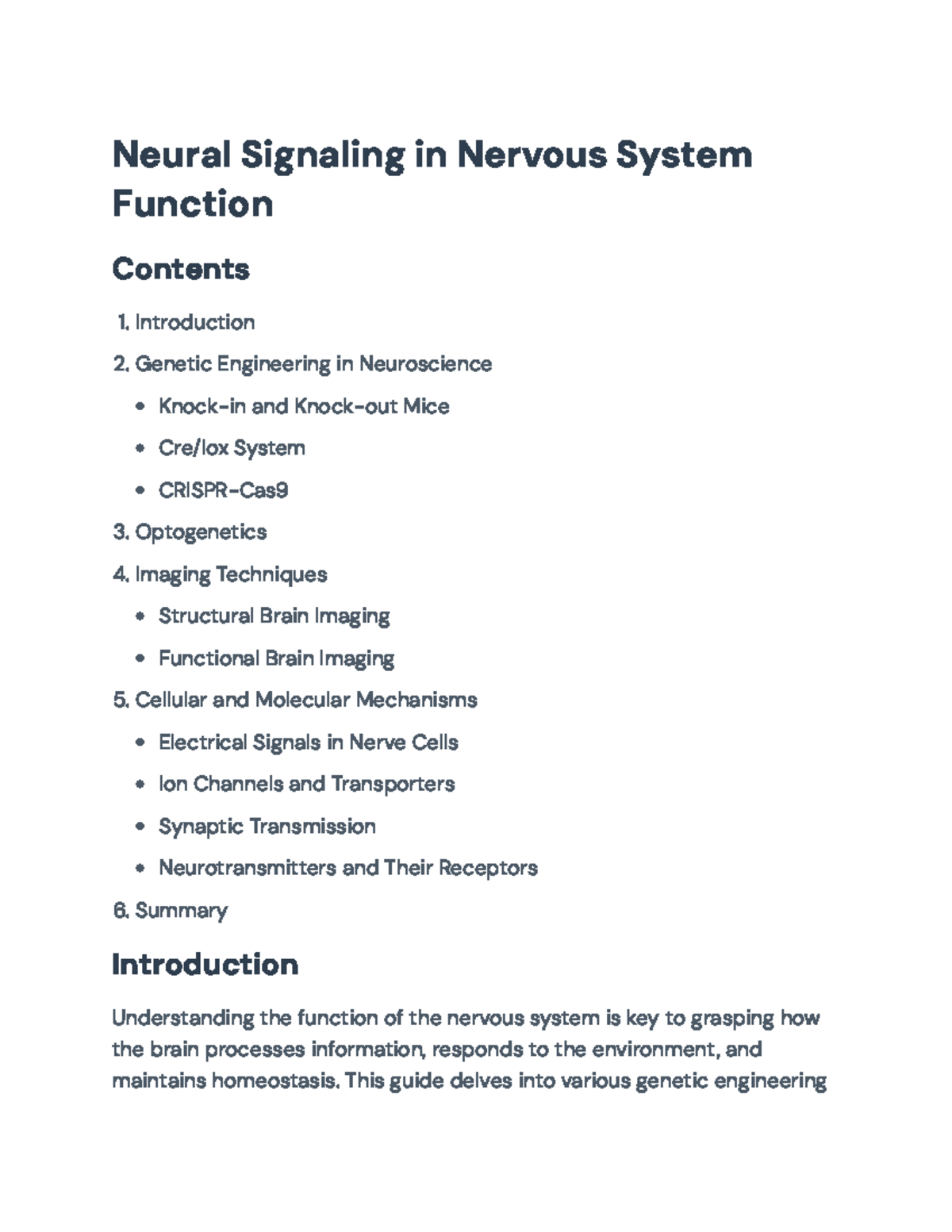 Neural Signaling in the Nervous System: Techniques and Mechanisms ...