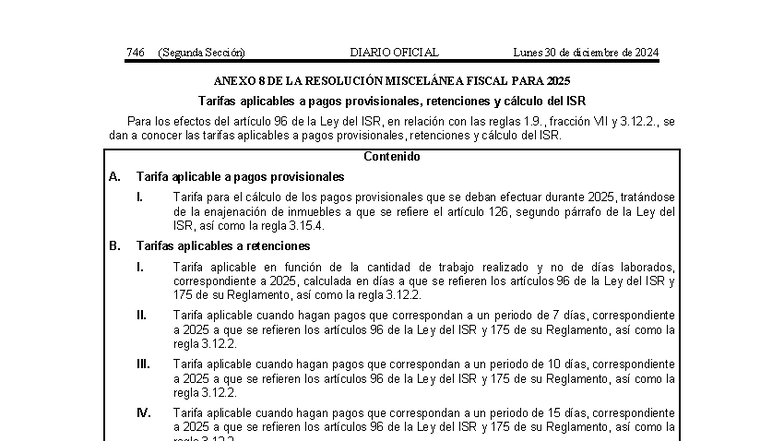Tarifas ISR 2025: Pagos Provisionales y Retenciones - Anexo 8 - Studocu
