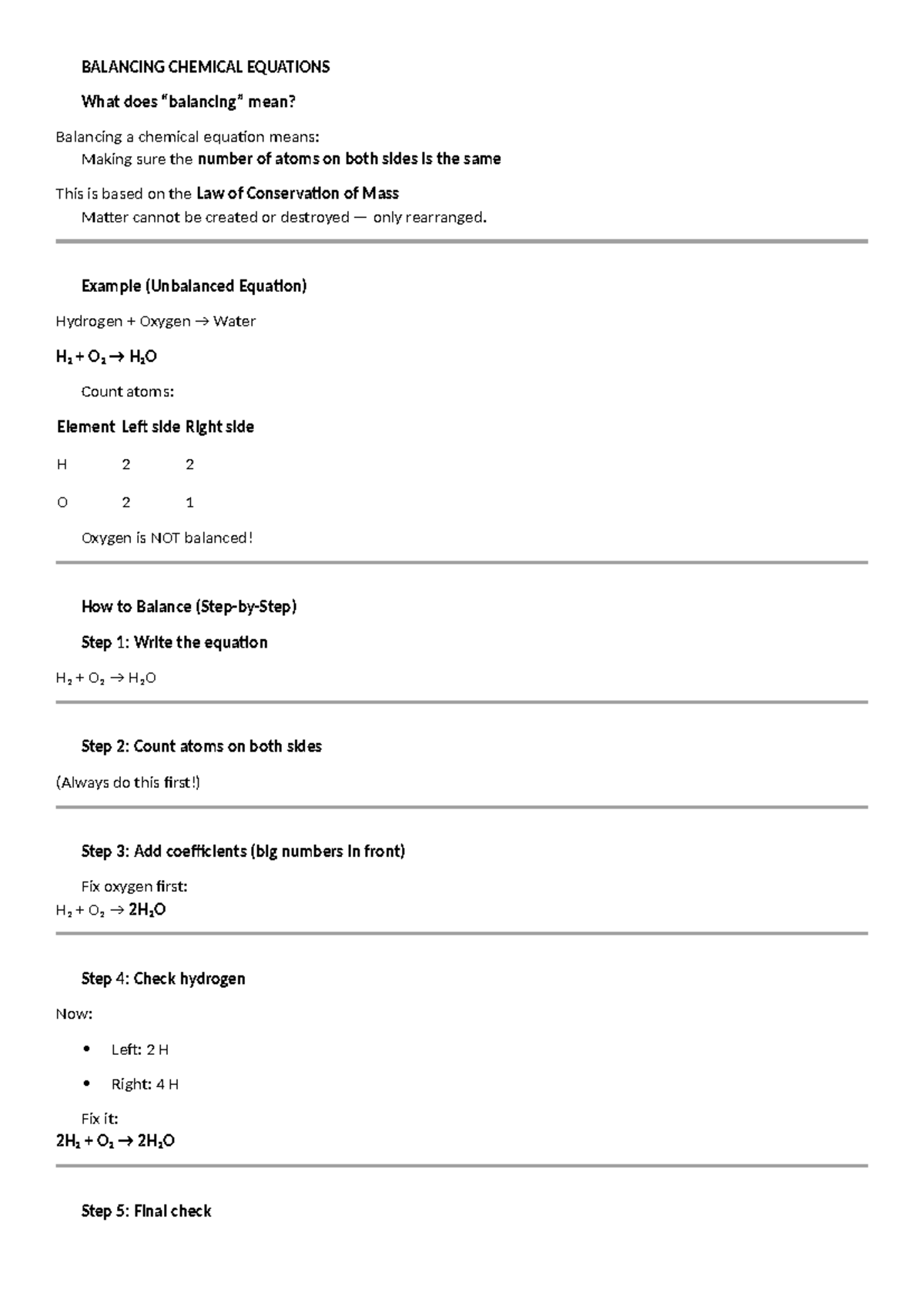 Balancing Chemical Equations: A Step-by-Step Guide - Studocu