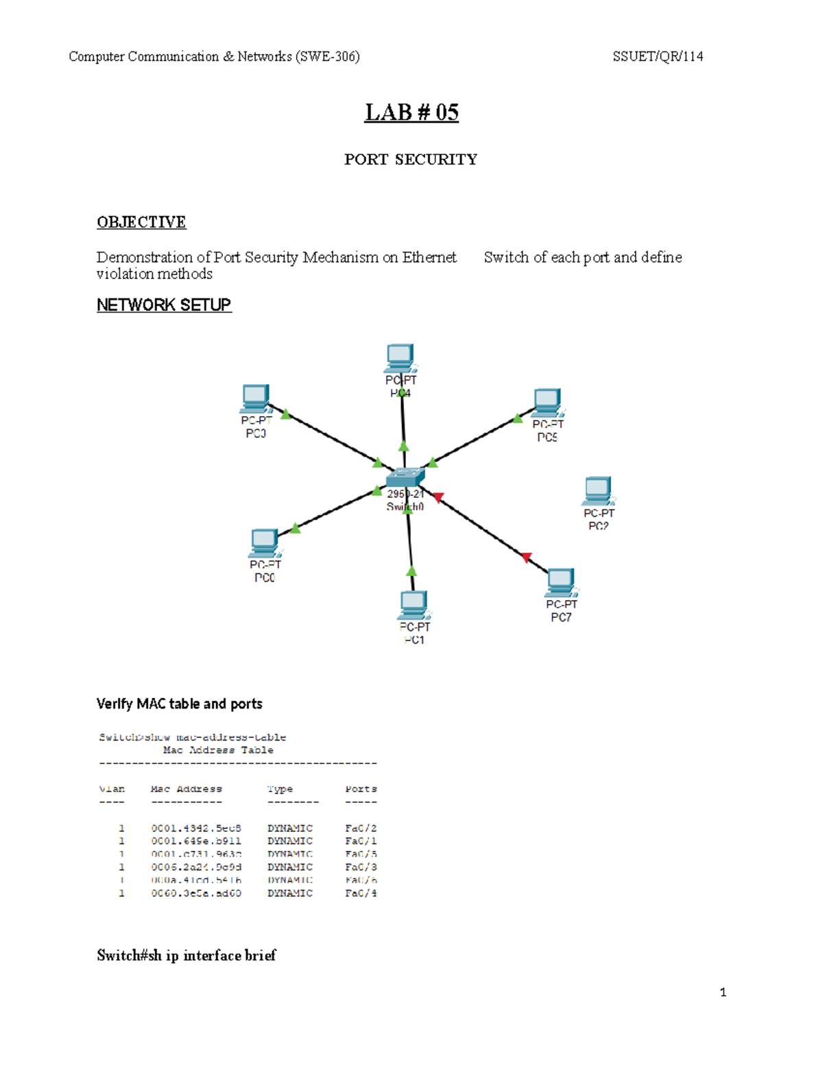 LAB5 Port Security: Objective, Setup, and Violation Methods - Studocu