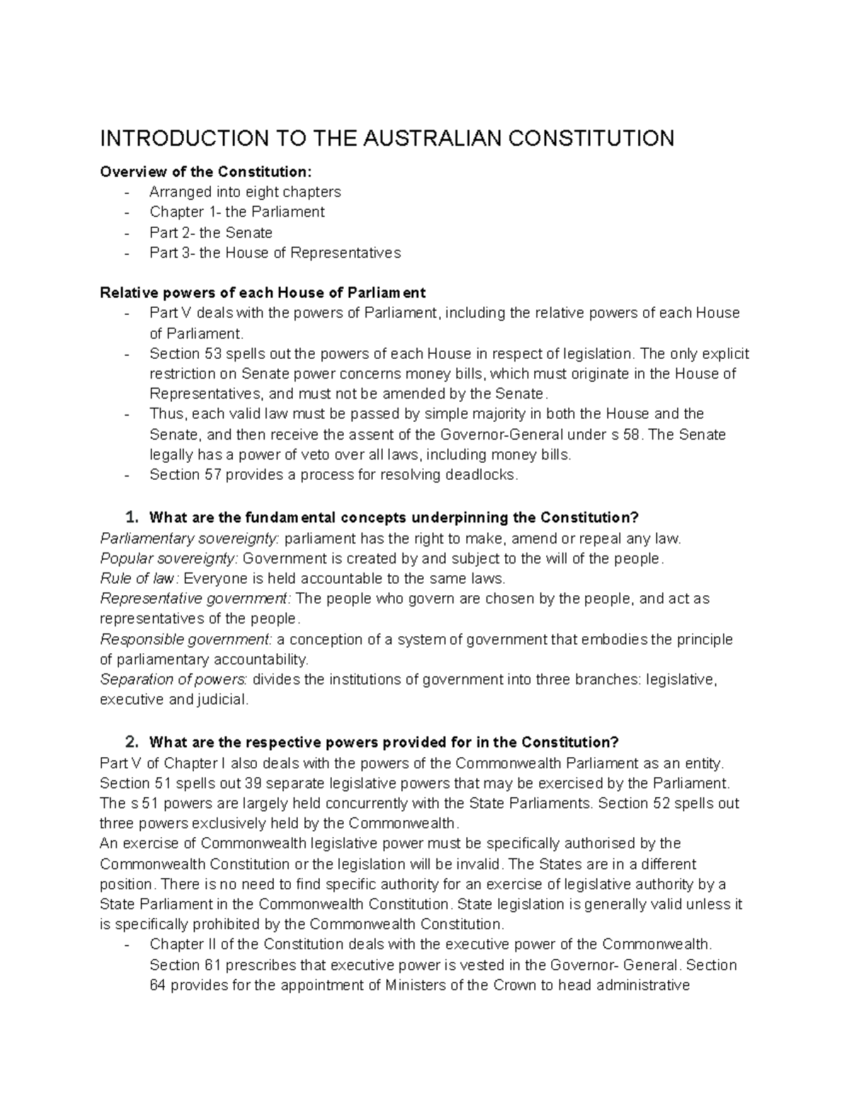 Australian Constitutional Law (LAW101): Lecture Notes on Principles ...