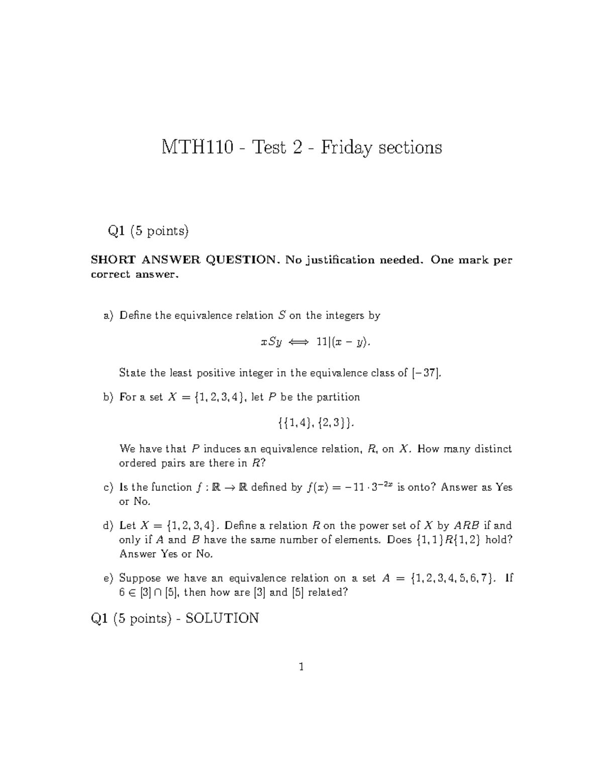 MTH110 Test 2 Practice Midterm Questions and Solutions - Studocu