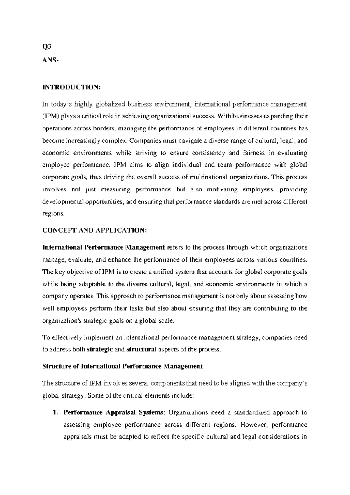 Q3 TUSH - International Performance Management in Global Business - Studocu
