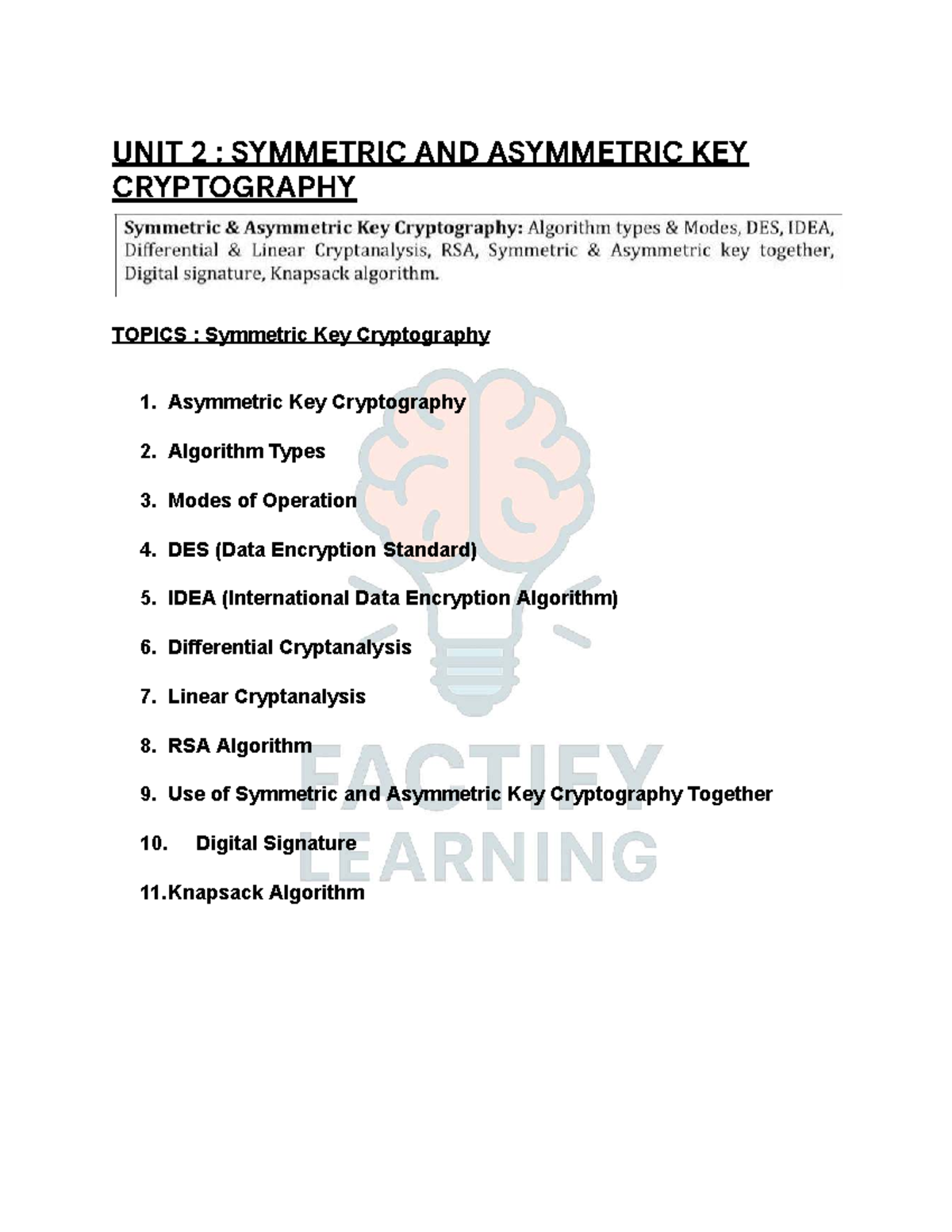UNIT 2 (HTCS 501) - Symmetric & Asymmetric Key Cryptography - Studocu