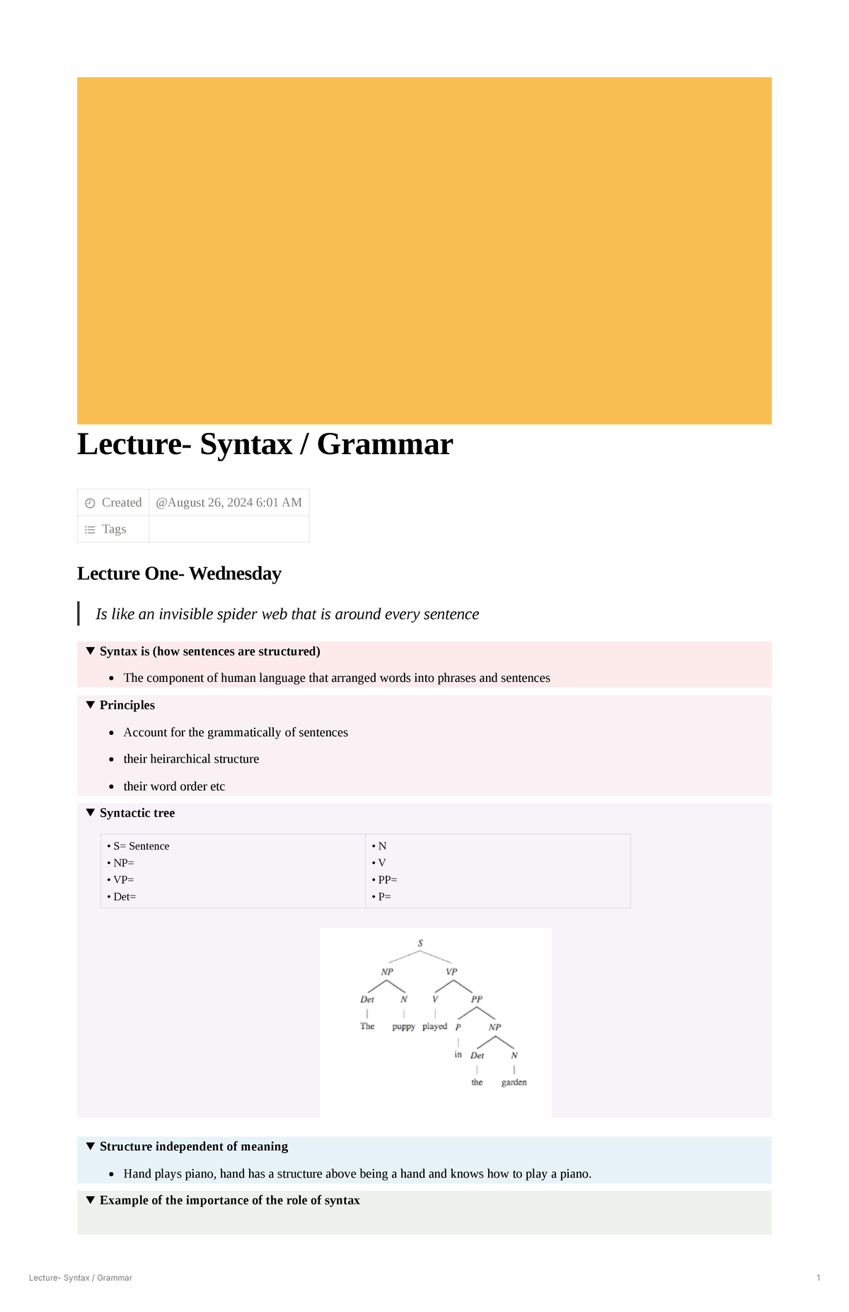 Syntax - LING1111 LECTURE NOTES - Lecture- Syntax / Grammar Created ...