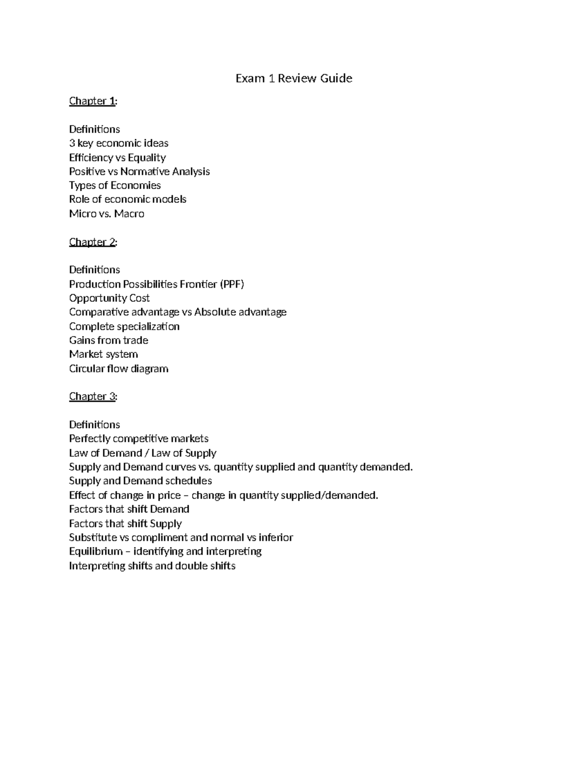 Exam 1 Review Guide: Key Economic Concepts and Models - Studocu