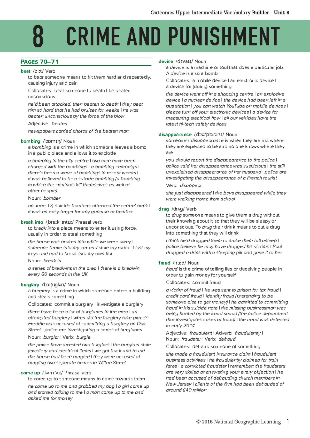 Outcomes Upper Intermediate Vocabulary Builder Unit 8: Crime and ...