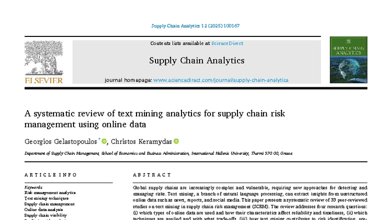 A systematic review of text mining analytics for supply chain risk ...