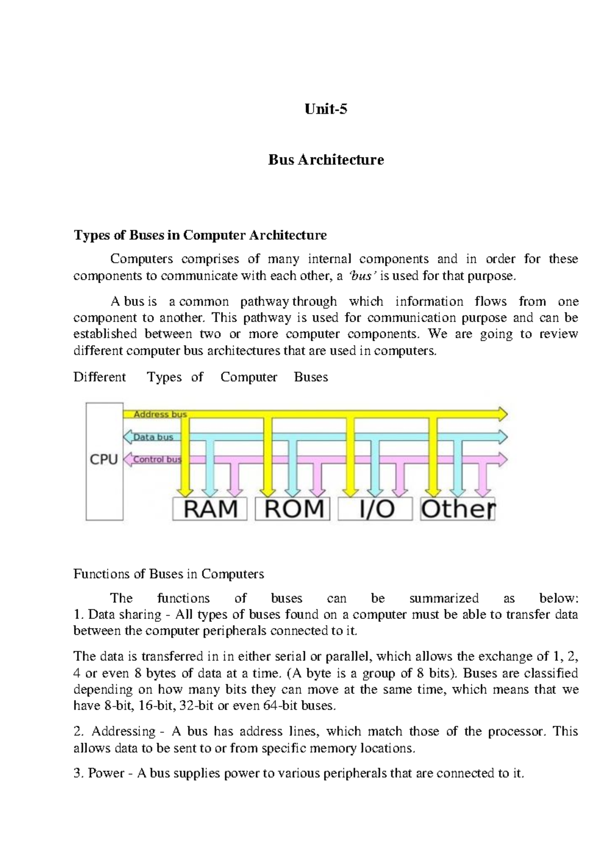 Unit 5 - Lecture Notes on Bus Architectures in Computer Systems - Studocu