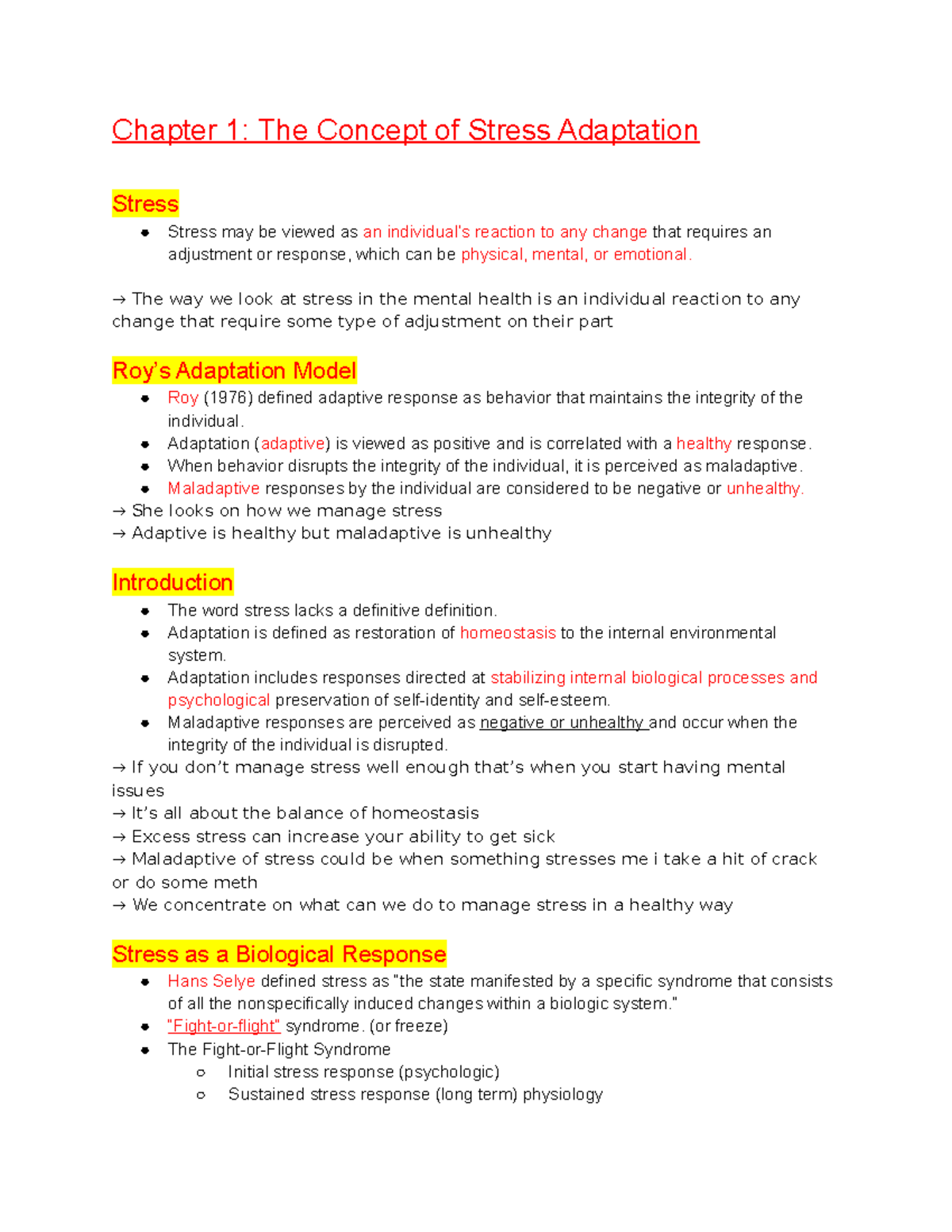Psych 101: Exam 1 Study Guide on Stress and Adaptation Concepts - Studocu