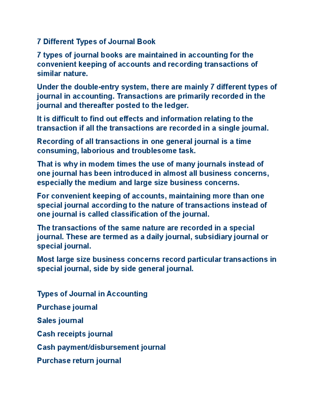 Accounting Journal Types: Exploring 7 Key Varieties for orgs - Studocu